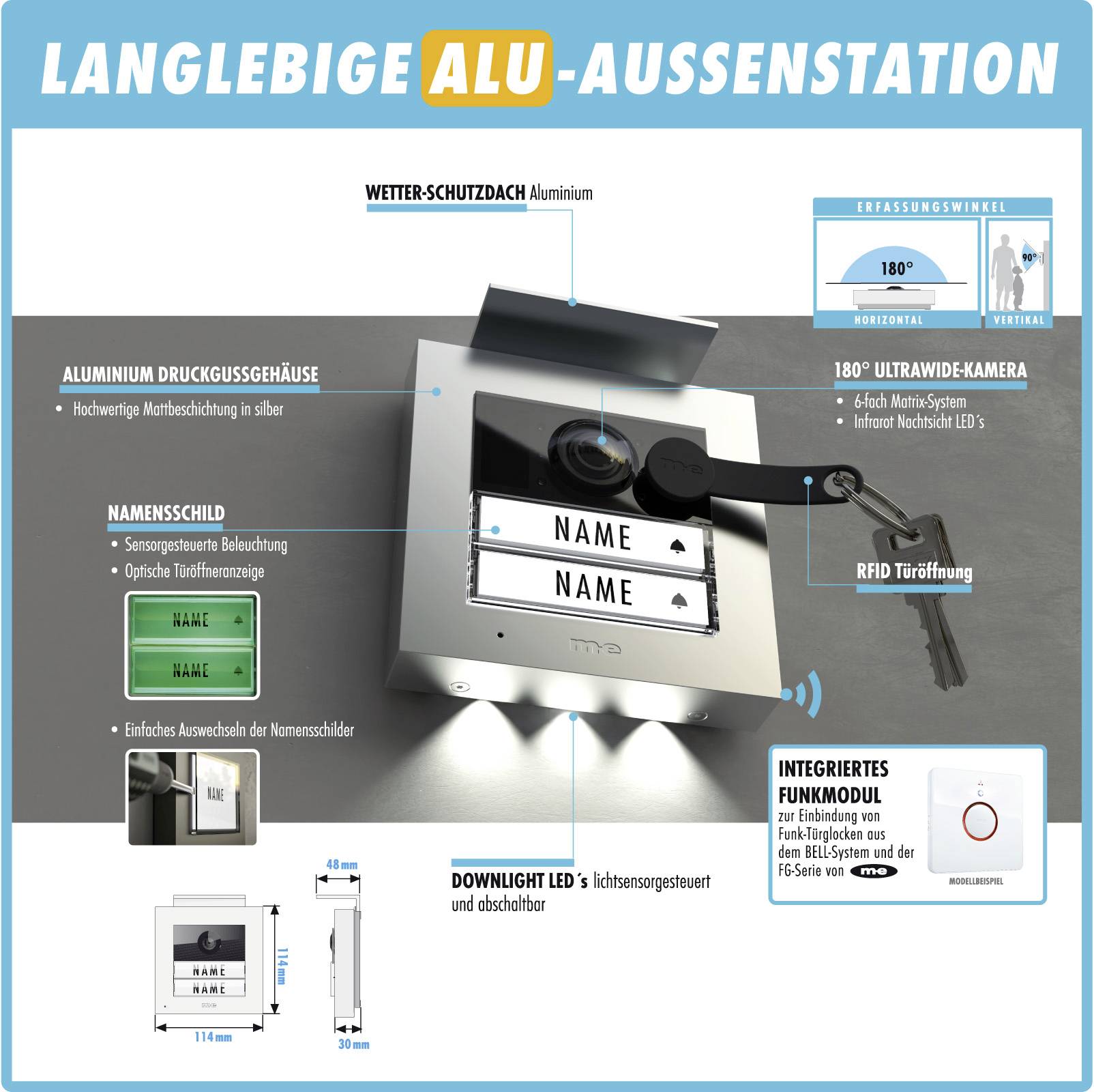 M-e modern-electronics VDV 20206 S Video-Türsprechanlage Weiß, Anthrazit
