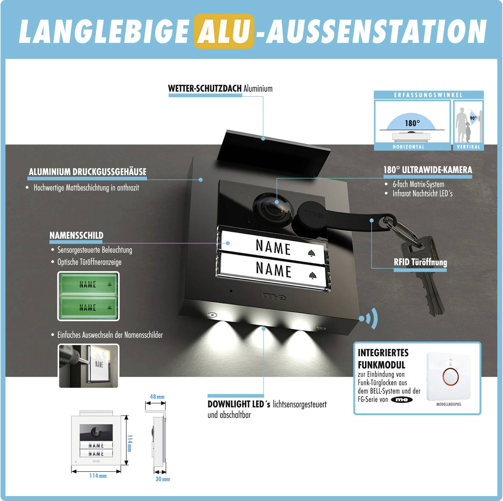 M-e modern-electronics VDV 20206A Video-Türsprechanlage Weiß, Schwarz