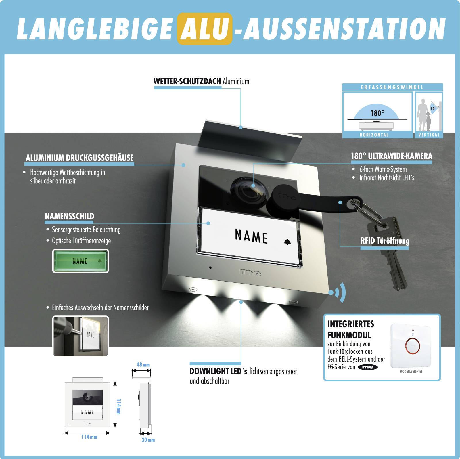 M-e modern-electronics VDV 20116 S Video-Türsprechanlage Weiß, Anthrazit