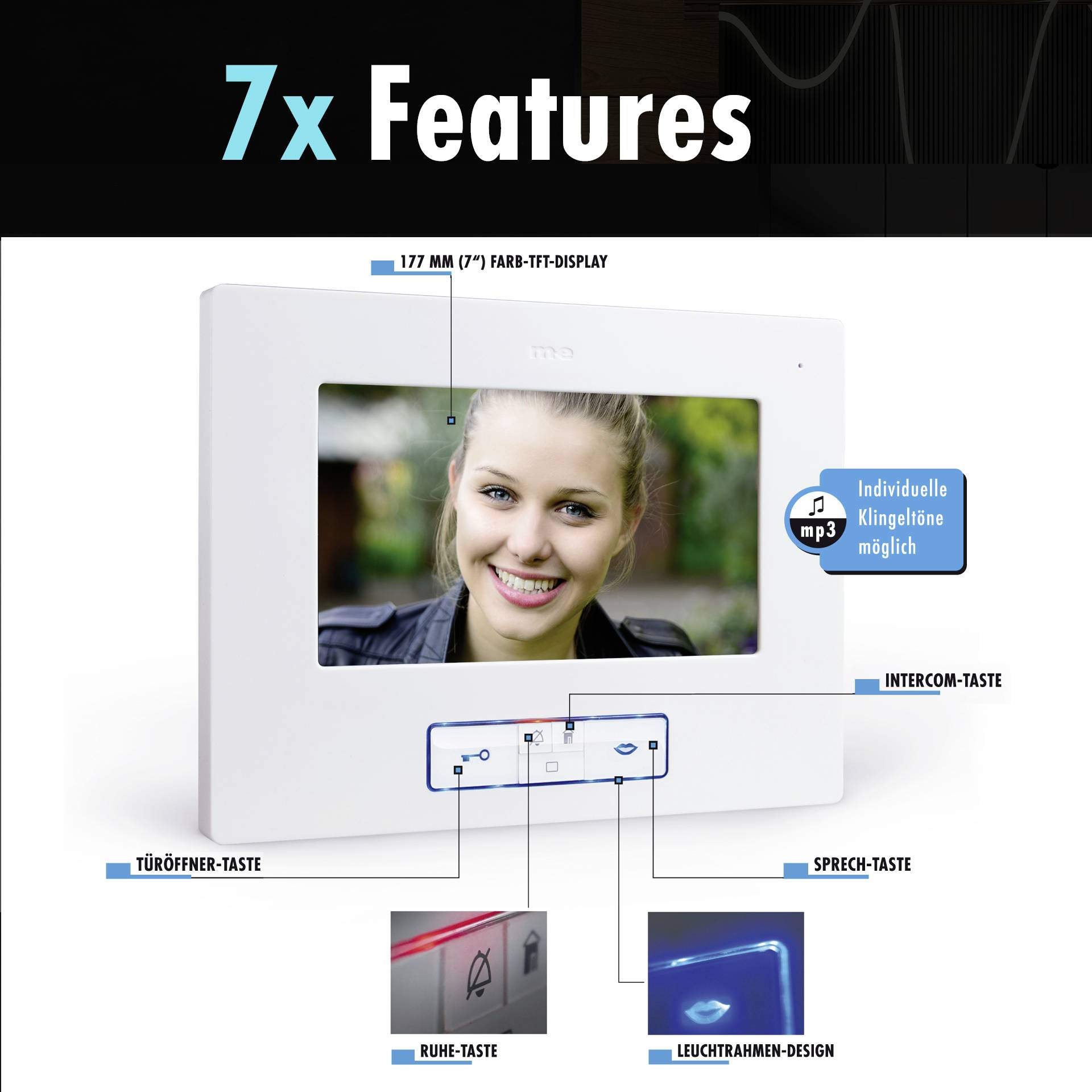 M-e modern-electronics VDV 20116A Video-Türsprechanlage Weiß, Schwarz