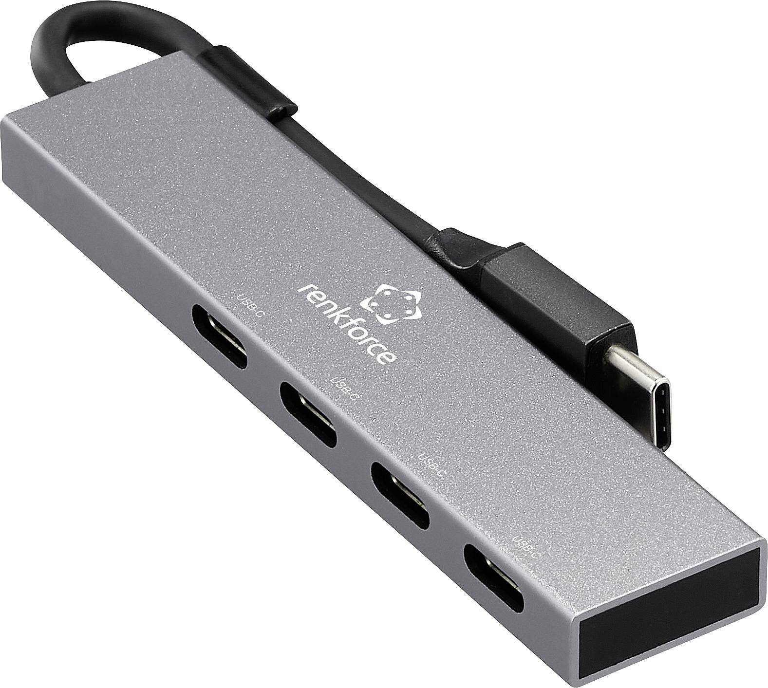 Ein schlanker, rechteckiger USB-C-Hub mit mehreren Anschlüssen, darunter HDMI, USB-A und SD-Kartenslot, der Konnektivitätslösungen für Laptops bietet.