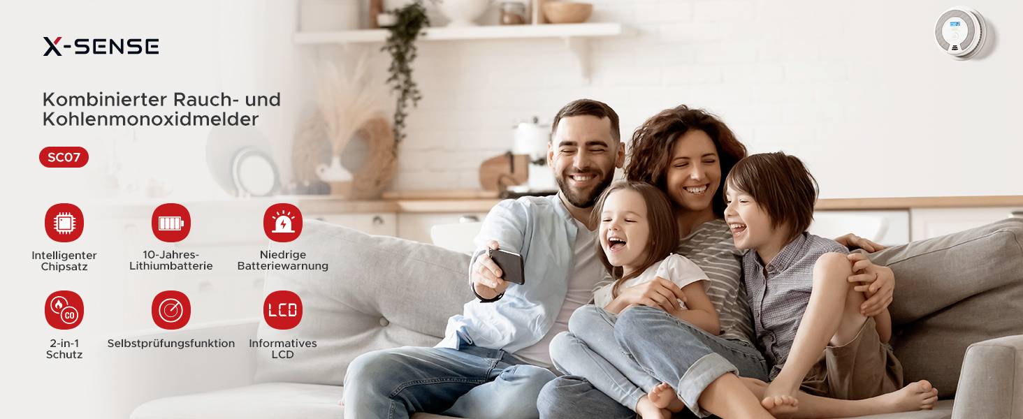 X-Sense SC07 Rauchwarn- und Kohlenmonoxidmelder (B x H x T) 146 x 51 x 146 mm
