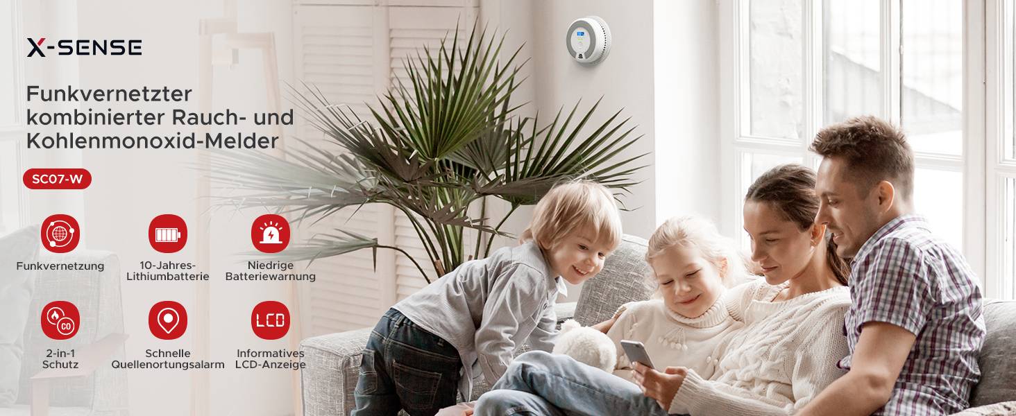 X-Sense SC07-W Rauchwarn- und Kohlenmonoxidmelder (B x H x T) 146 x 51 x 146 mm