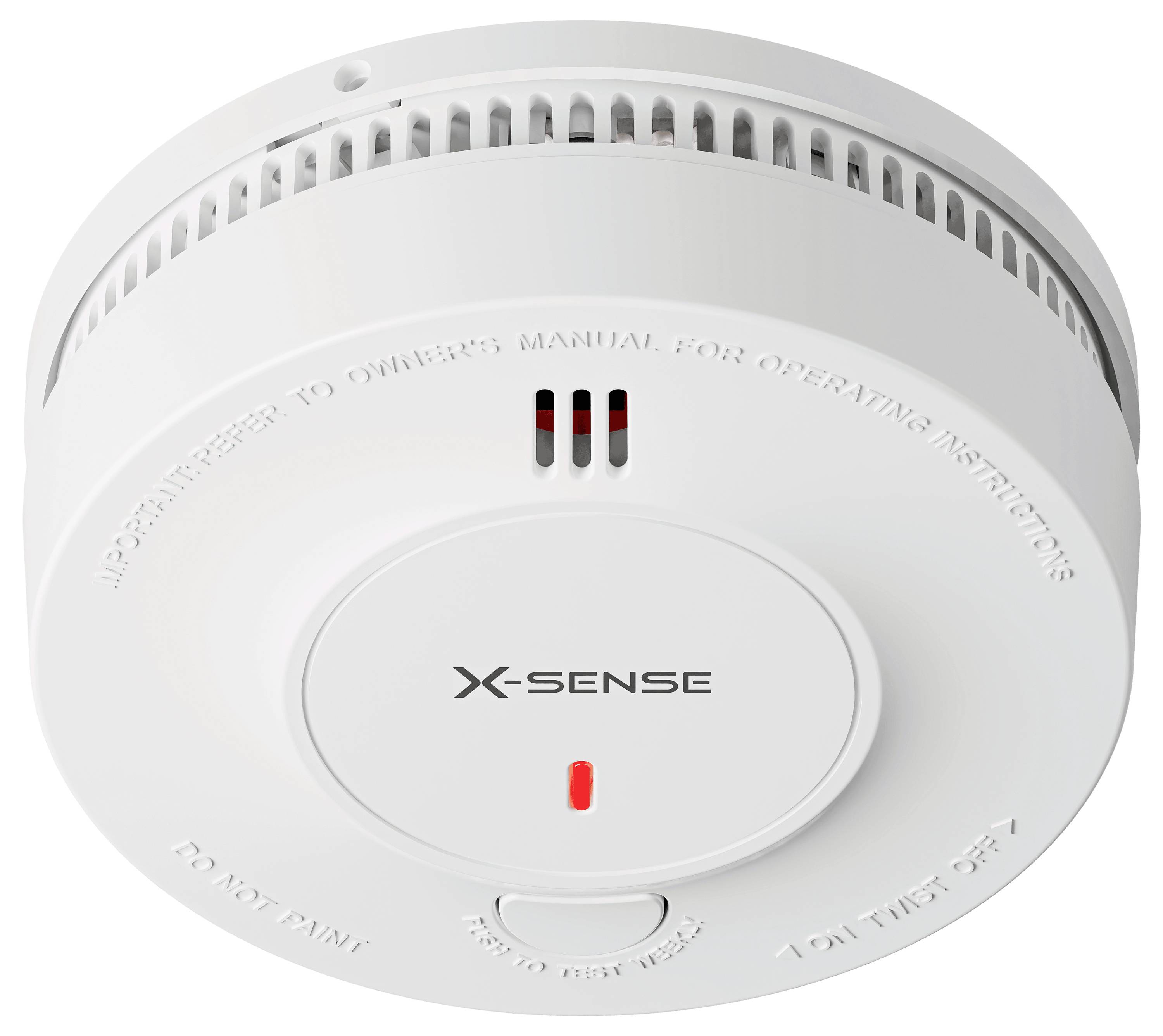 Ein weißer Rauchmelder der Marke 'X-Sense' mit einer kleinen LED-Anzeige auf der Vorderseite.