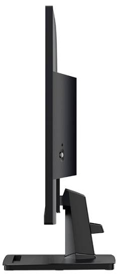 Seitenansicht eines Flachbildschirm-Computermonitors mit schlankem Design und verstellbarem Ständer, der seinen eleganten und modernen Profil präsentiert.