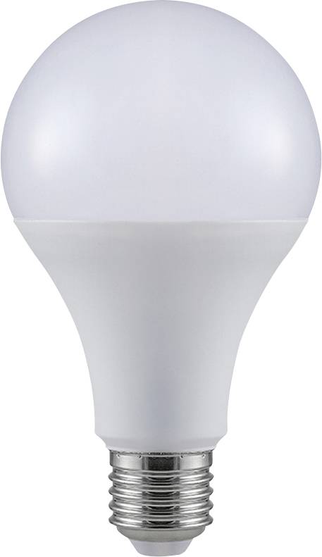 Eine weiße LED-Glühbirne mit standardmäßiger Schraubfassung, geeignet für Haushaltsbeleuchtung.