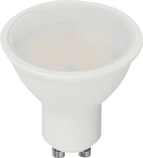 Energieeffiziente LED-Glühbirne mit weißem Sockel and mattierter Oberseite, entwickelt für den Einsatz in verschiedenen Beleuchtungsarmaturen.