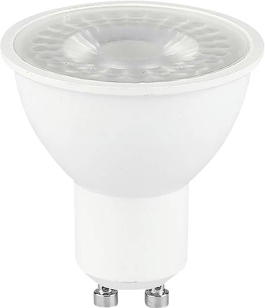 Eine weiße LED-Glühbirne mit einer kuppelförmigen Oberseite und einem zweiprongigen Sockel, entwickelt für energieeffiziente Beleuchtung.
