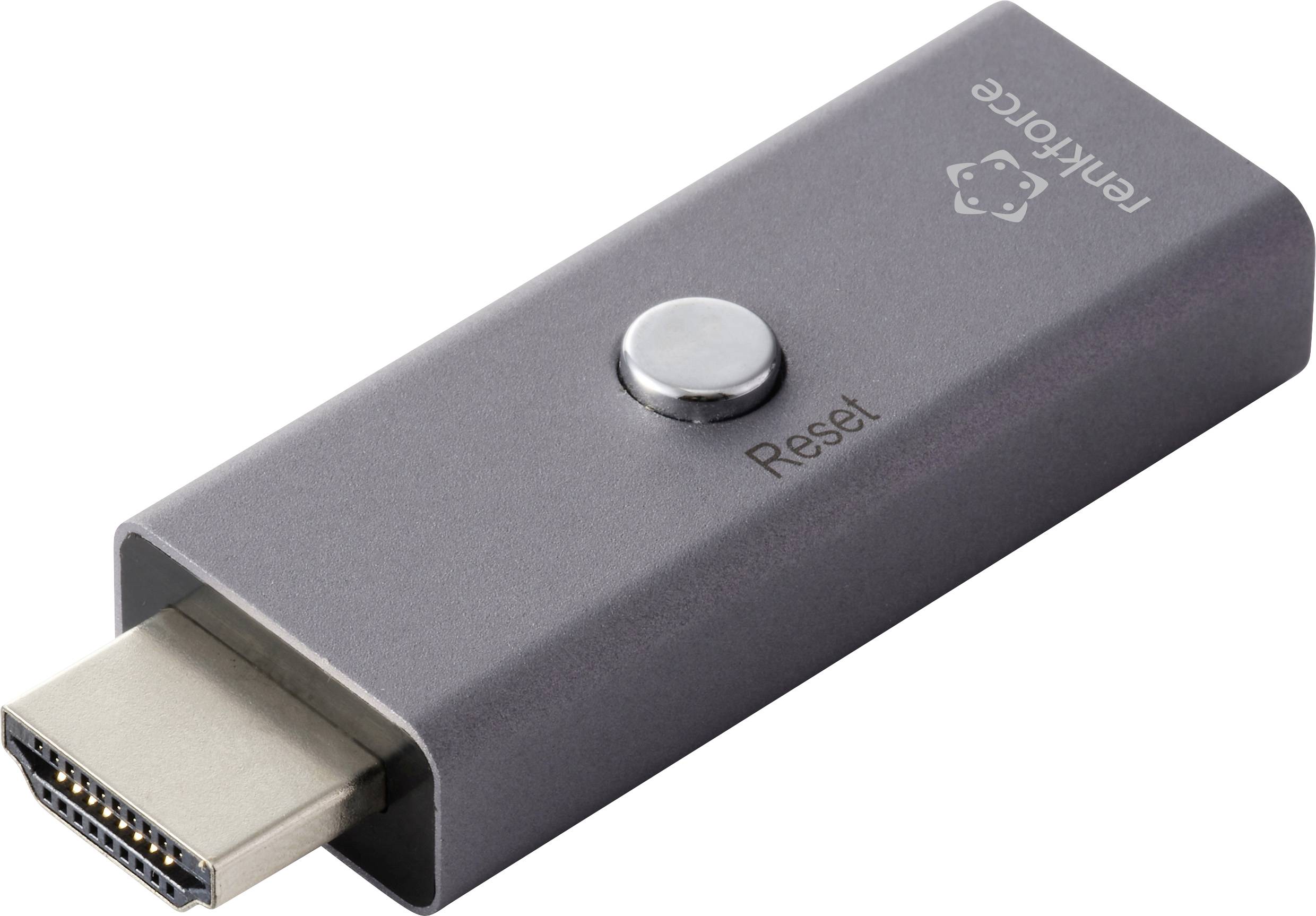 Ein grauer HDMI-Streaming-Gerät mit einer 'Reset'-Taste und 'ferrkorce' Text darauf.