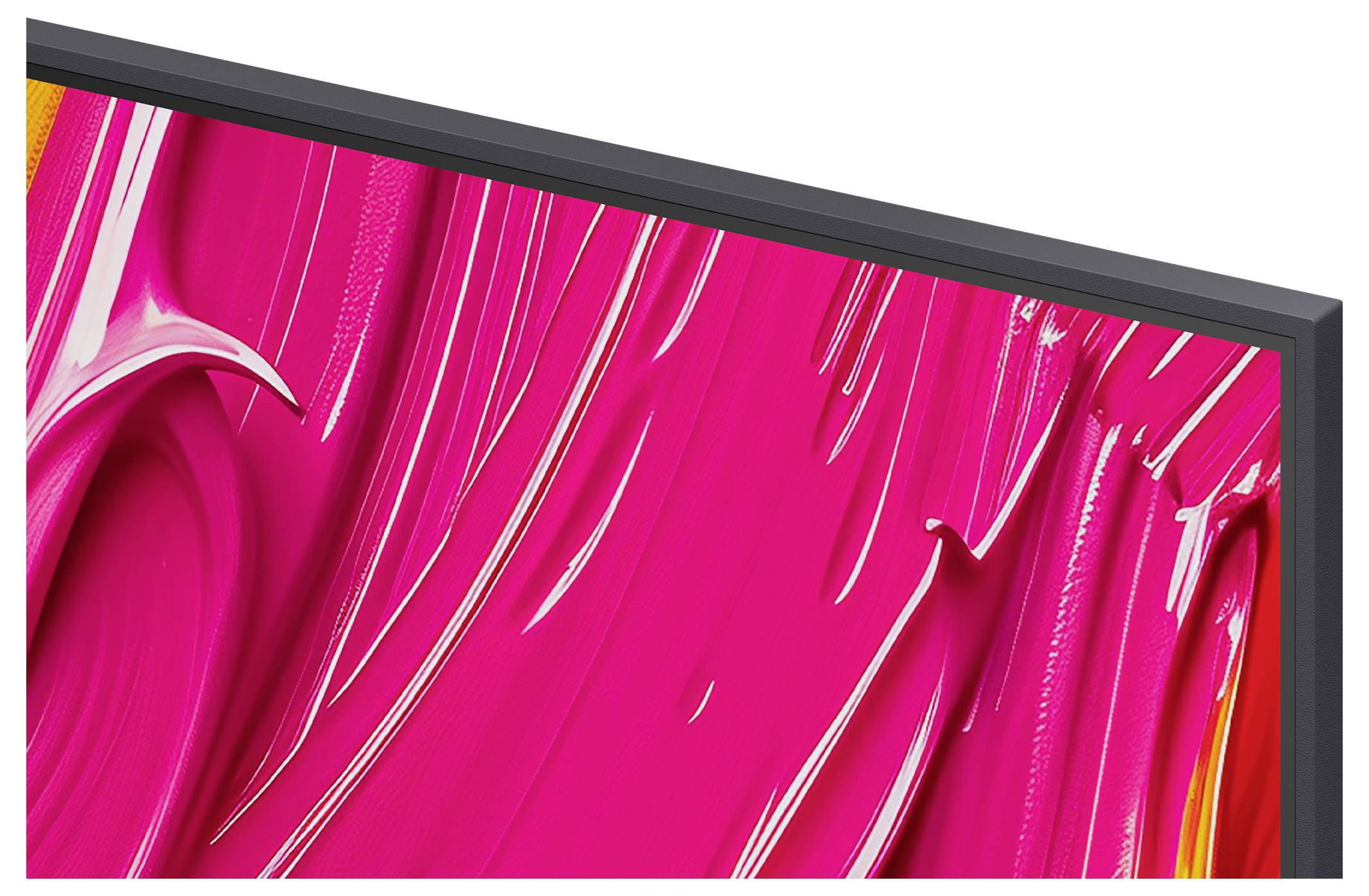 Ein lebhaftes abstraktes Gemälde auf einer rechteckigen Leinwand in Pink und Orange, das von kühnen, fließenden Pinselstrichen geprägt ist.