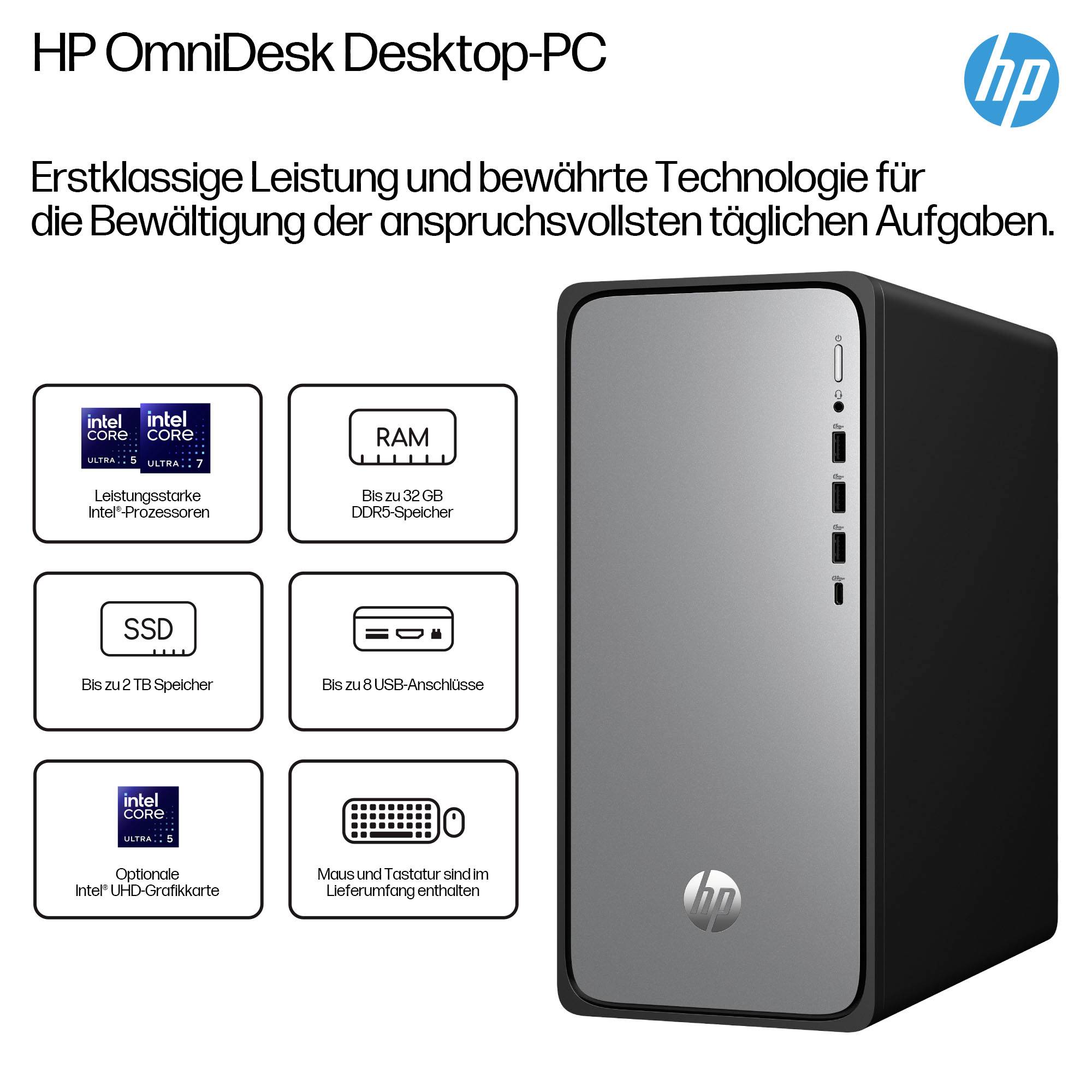 HP Desktop PC Omnidesk M02-0052ng i5-14400 Silve(P) Intel® Core™ i5 i5-14400 4.7 GHz 16 GB RAM 512 GB SSD Intel Intel® UHD Graphics BA2U8
