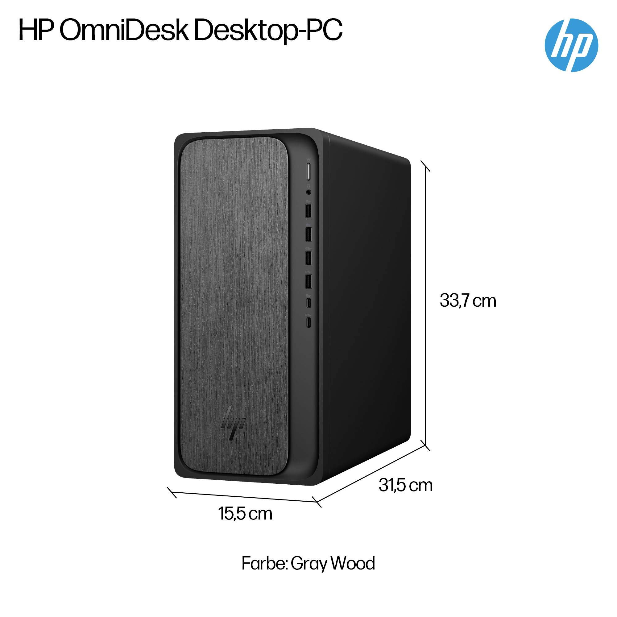HP Desktop PC Omnidesk M02-0053ng R5-8500G Wood (P) AMD Ryzen 5 8500G 5 GHz 16 GB RAM 512 GB SSD AMD AMD Radeon™ BA2U9EA#ABD