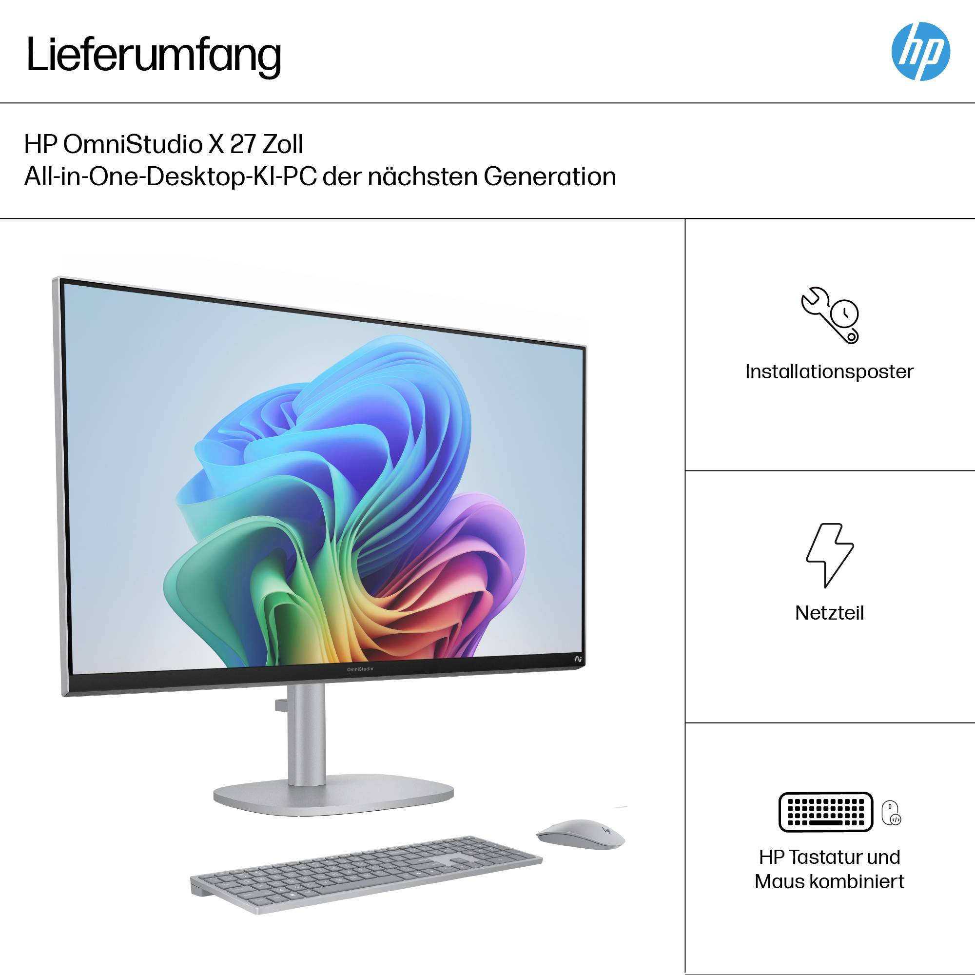 HP All-in-One PC X 27-cs1075ng Silver (P) 68.6 cm (27 Zoll) Full HD Intel® Core™ Ultra 7 256V 4.8 GHz 16 GB RAM 1 TB SSD Intel Intel® Arc™ Gra