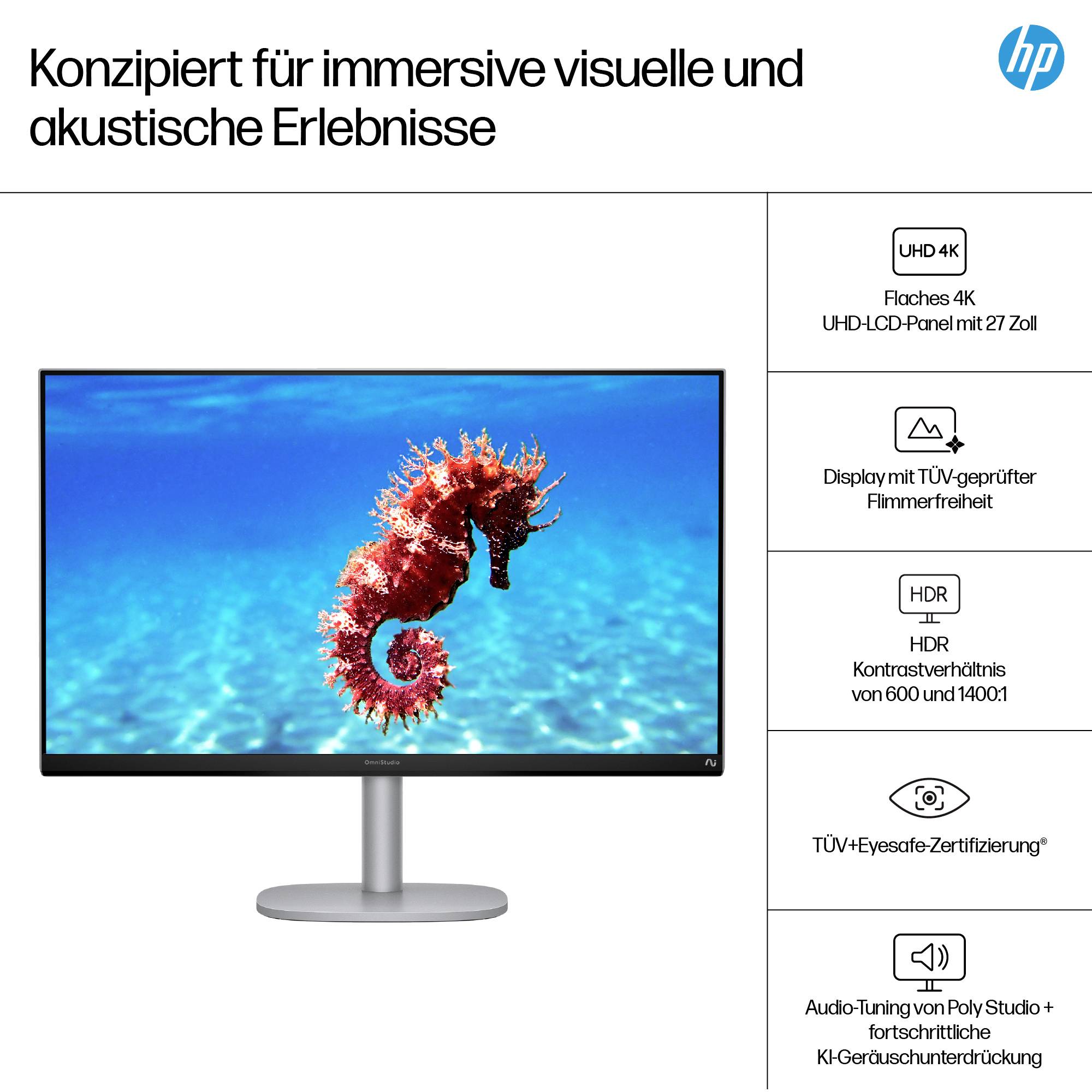 HP All-in-One PC X 27-cs1076ng Silver (P) 68.6 cm (27 Zoll) Full HD Intel® Core™ Ultra 7 256V 4.8 GHz 16 GB RAM Intel Intel Arc Graphics 140V