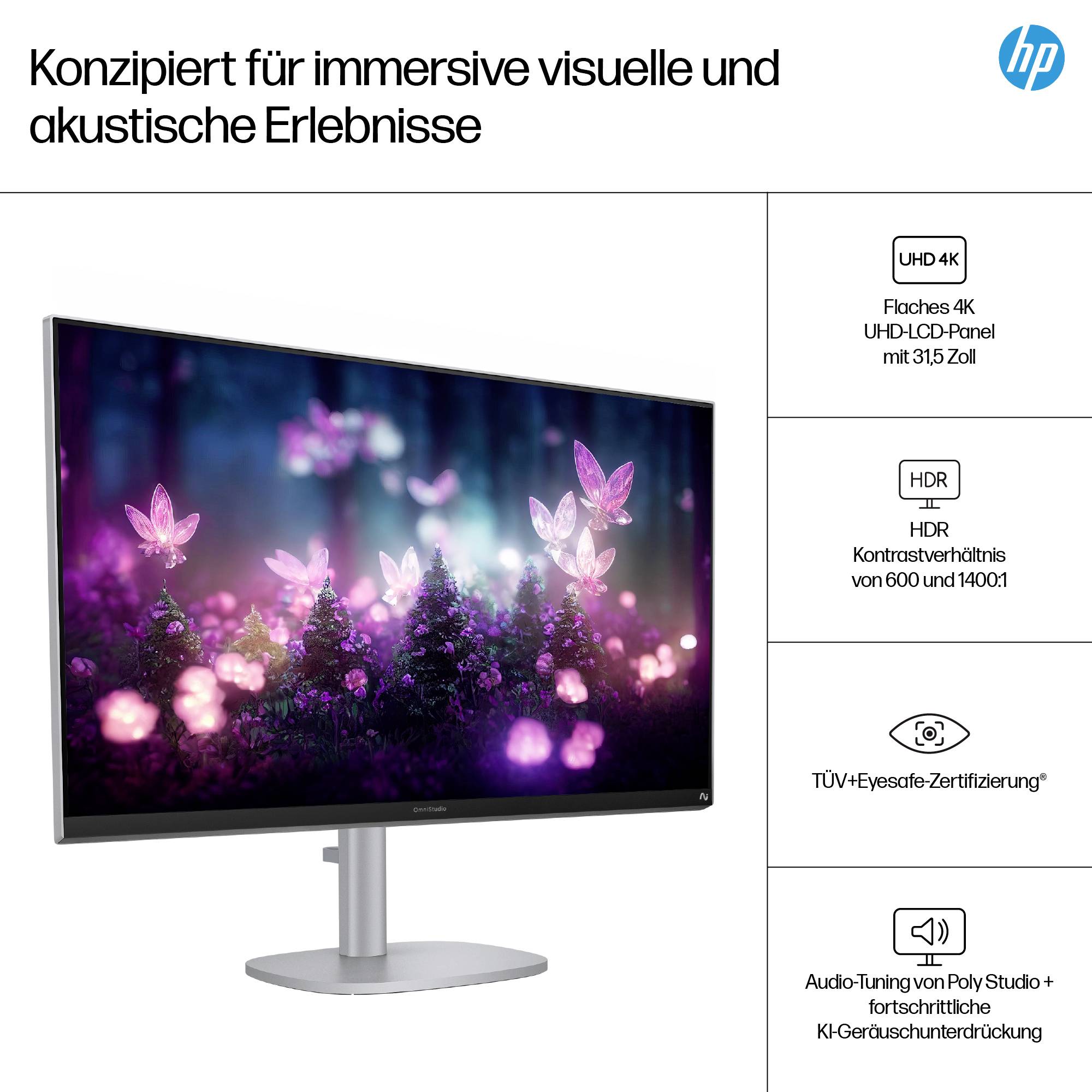 HP All-in-One PC X 32-c1077ng Silver (P) 80 cm (31.5 Zoll) 4K, UHD Intel® Core™ Ultra 7 258V 4.8 GHz 32 GB RAM 2 TB SSD Intel Intel® Arc™ Grap