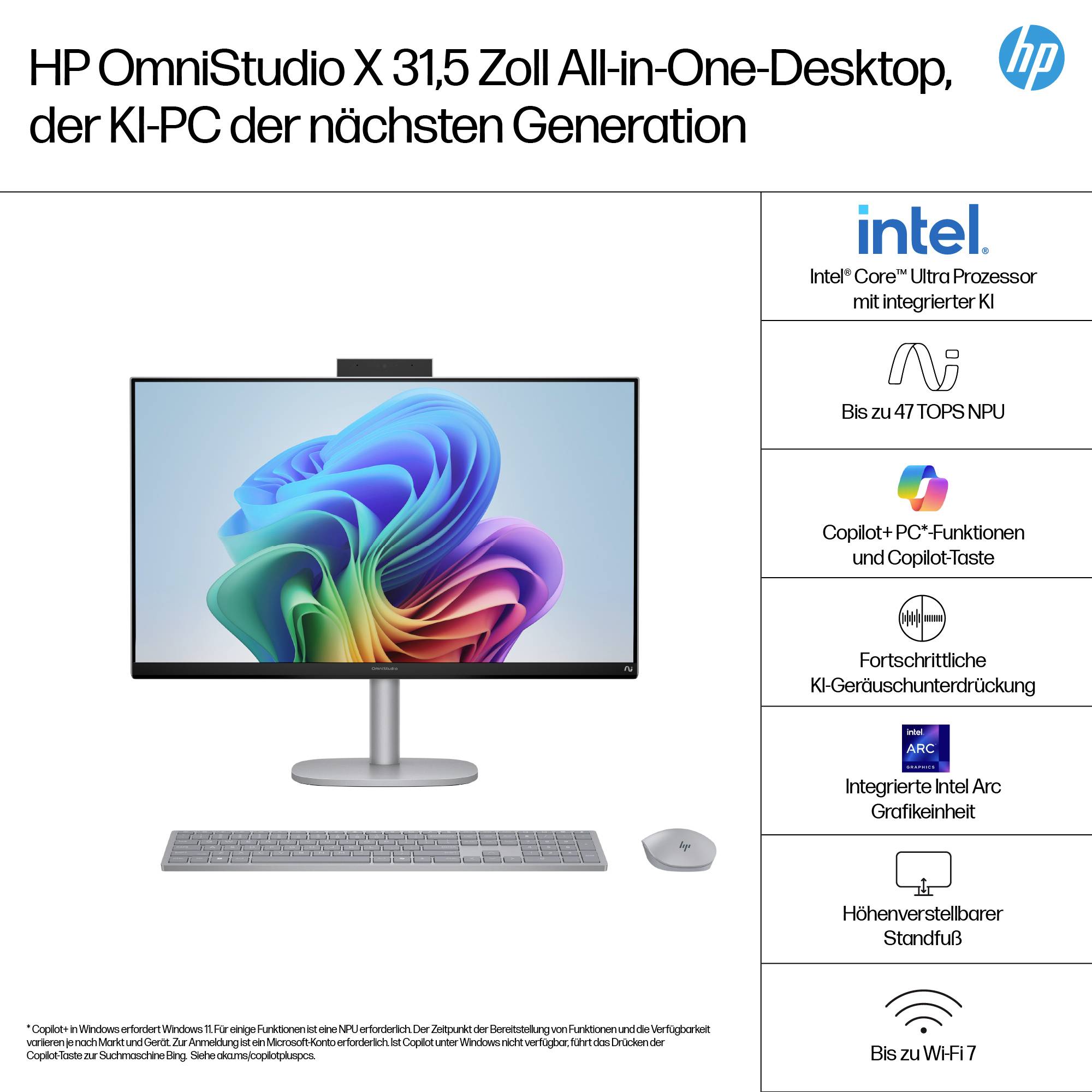 HP All-in-One PC 27-cr2255ng Shell White (P) 68.6cm (27 Zoll) Full HD Intel® Core™ Ultra 5 225U 4.8GHz 16GB RAM 512GB SSD Intel