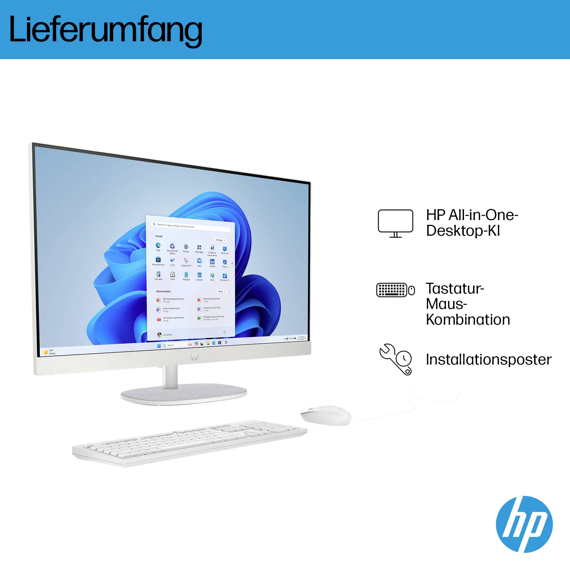 HP All-in-One PC 27-cr2275ng Shell White (P) 68.6 cm (27 Zoll) Full HD Intel® Core™ Ultra 7 255U 5.2 GHz 16 GB RAM 512 GB SSD Intel UHD Graphics