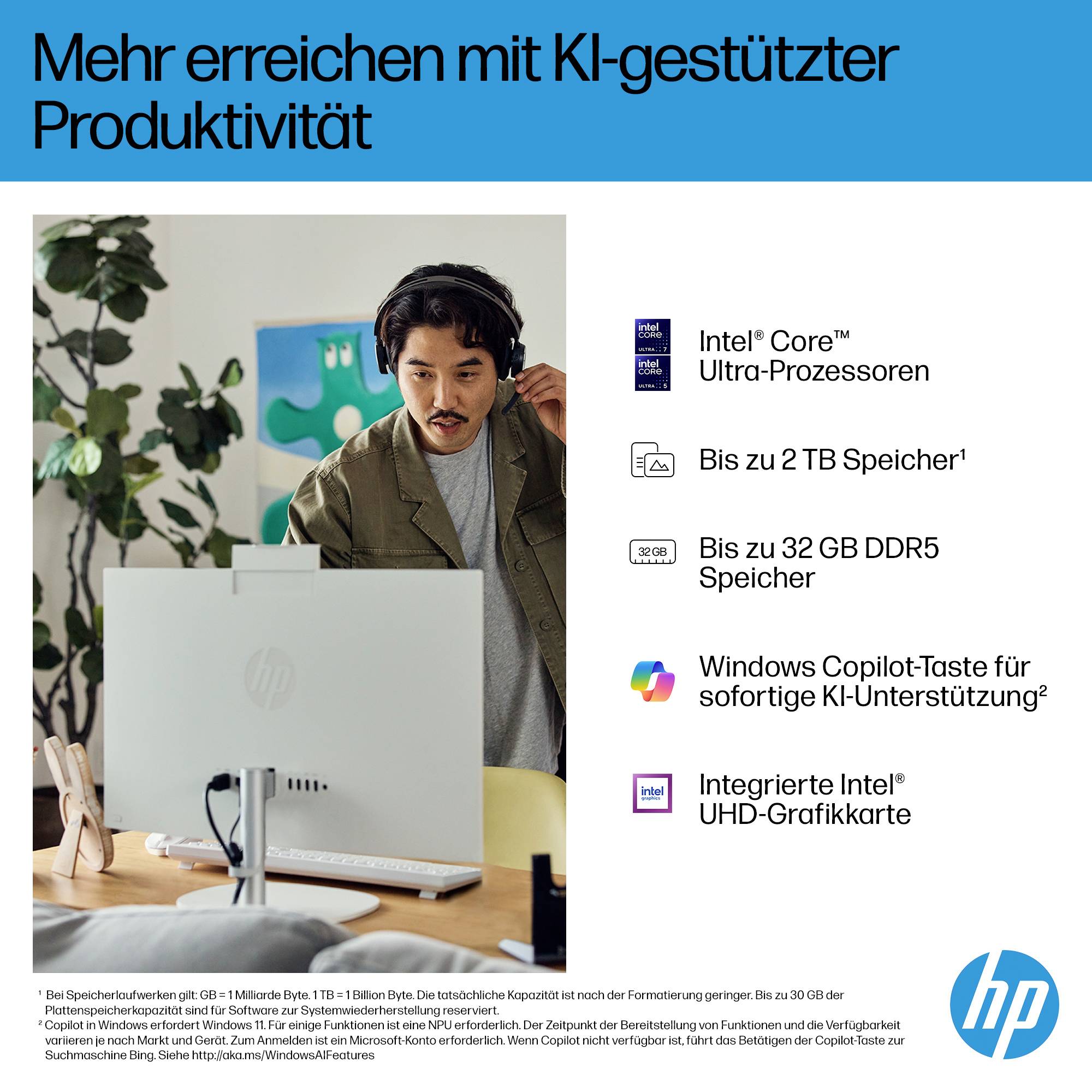 HP All-in-One PC 27-cr2275ng Shell White (P) 68.6 cm (27 Zoll) Full HD Intel® Core™ Ultra 7 255U 5.2 GHz 16 GB RAM 512 GB SSD Intel UHD Graphics