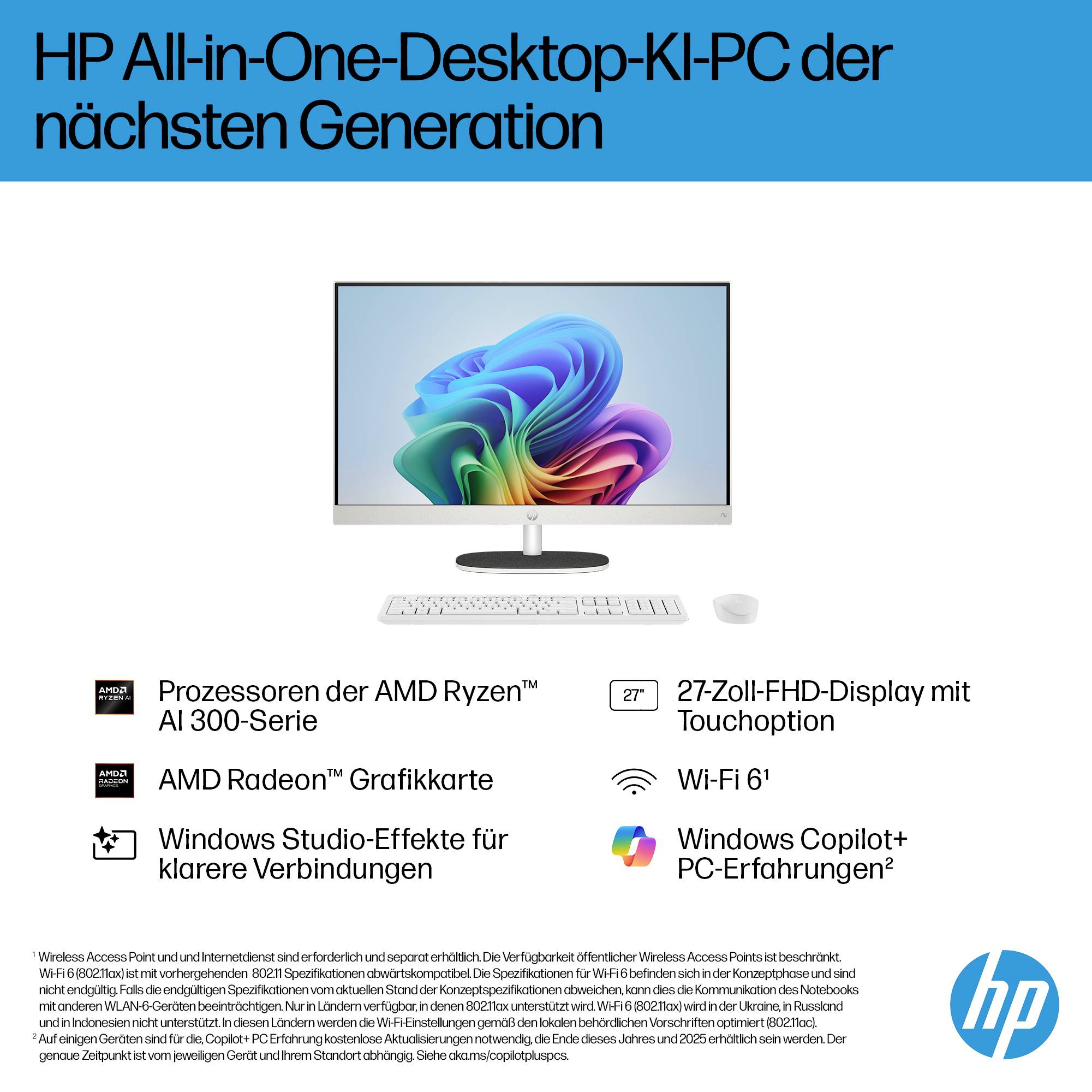 HP All-in-One PC 27-ct2073ng Shell White (P) 68.6 cm (27 Zoll) Full HD AMD Ryzen AI 7 350 5 GHz 16 GB RAM 512 GB SSD AMD Radeon™-Grafikeinheit
