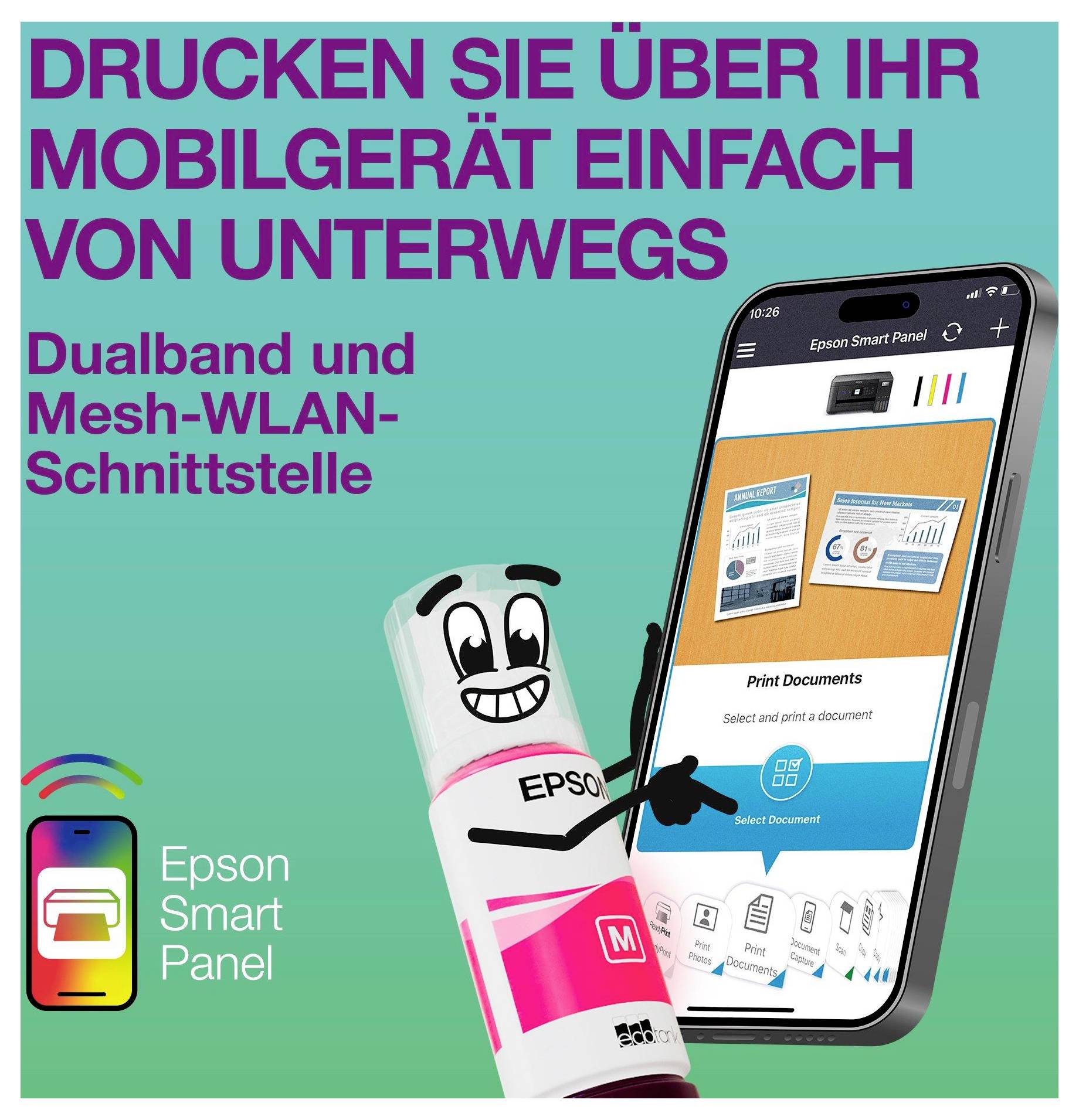 Epson EcoTank ET-4950 Multifunktionsdrucker Tintenstrahl Farbe A4 Drucker, Scanner, Kopierer, Fax WLAN, LAN, USB