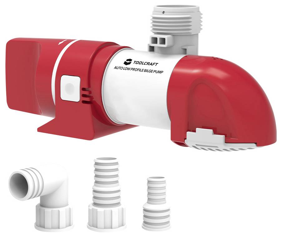 Ein rot-weißes Werkzeug mit der Aufschrift „Auto Low Profile Bilge Pump