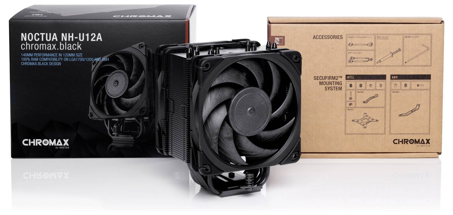 Noctua NH-U12A PC-Gehäuse-Lüfter Schwarz (B x H x T) 125 x 158 x 112mm