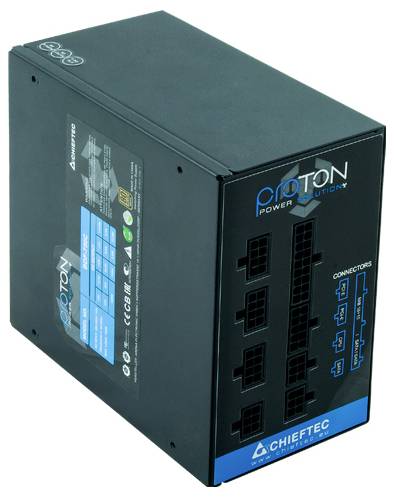 'Chieftec Proton' Netzteil mit mehreren Anschlüssen, das modulares Design für individuellen PC-Aufbau betont.