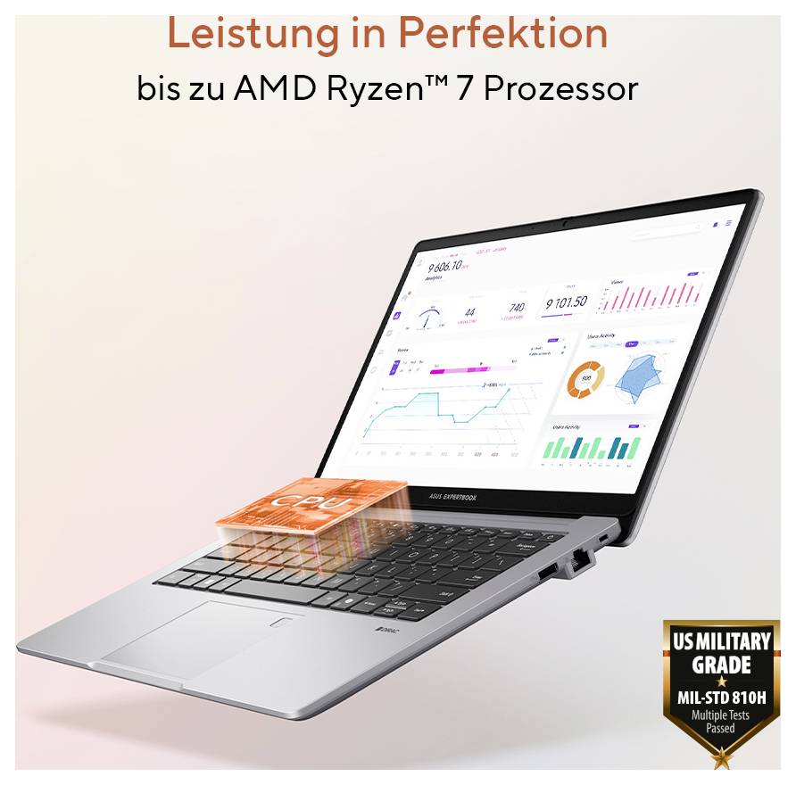 Asus Notebook ExpertBook P1 39.6cm (15.6 Zoll) Full HD AMD Ryzen 7 7735HS 16GB RAM 512GB SSD Deutsch, QWERTZ AMD AMD Radeon Grau 9