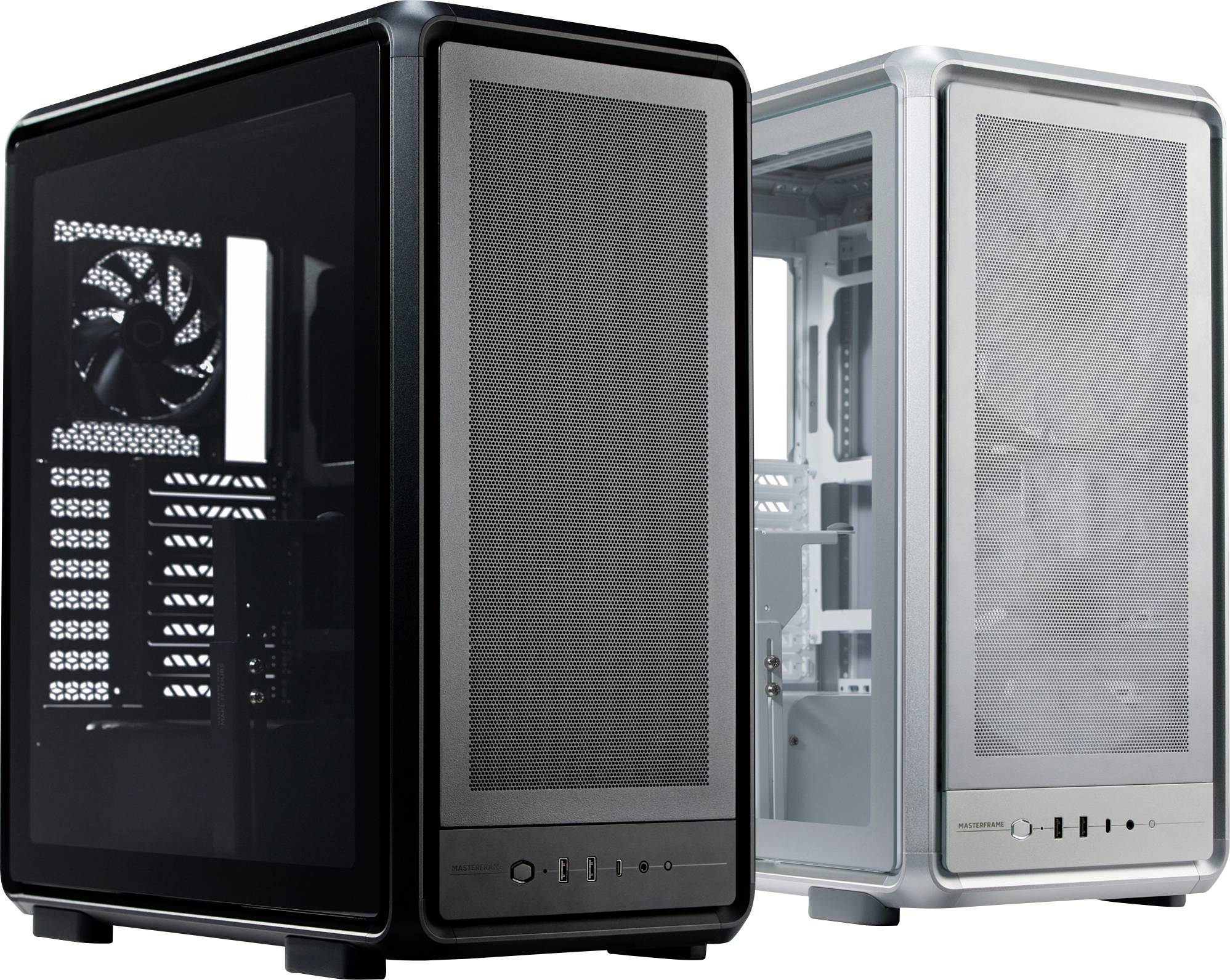 Cooler Master MasterFrame 500 Mesh Si Midi-Tower PC-Gehäuse Silber 3 vorinstallierte Lüfter, Seitenfenster, Staubfilter