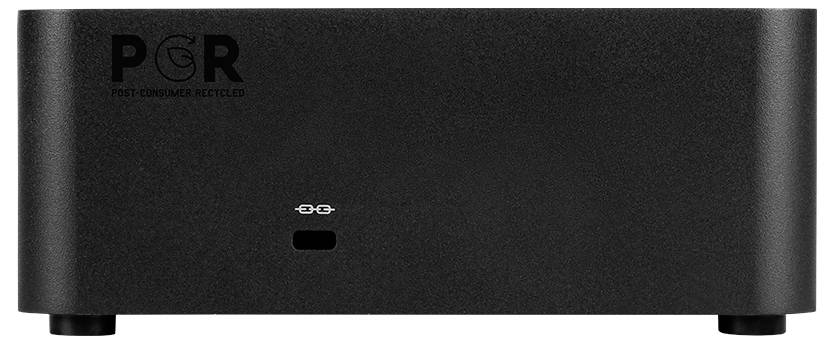 Schwarzes elektronisches Gerät mit kleiner Anzeigelampe, mit dem Etikett 