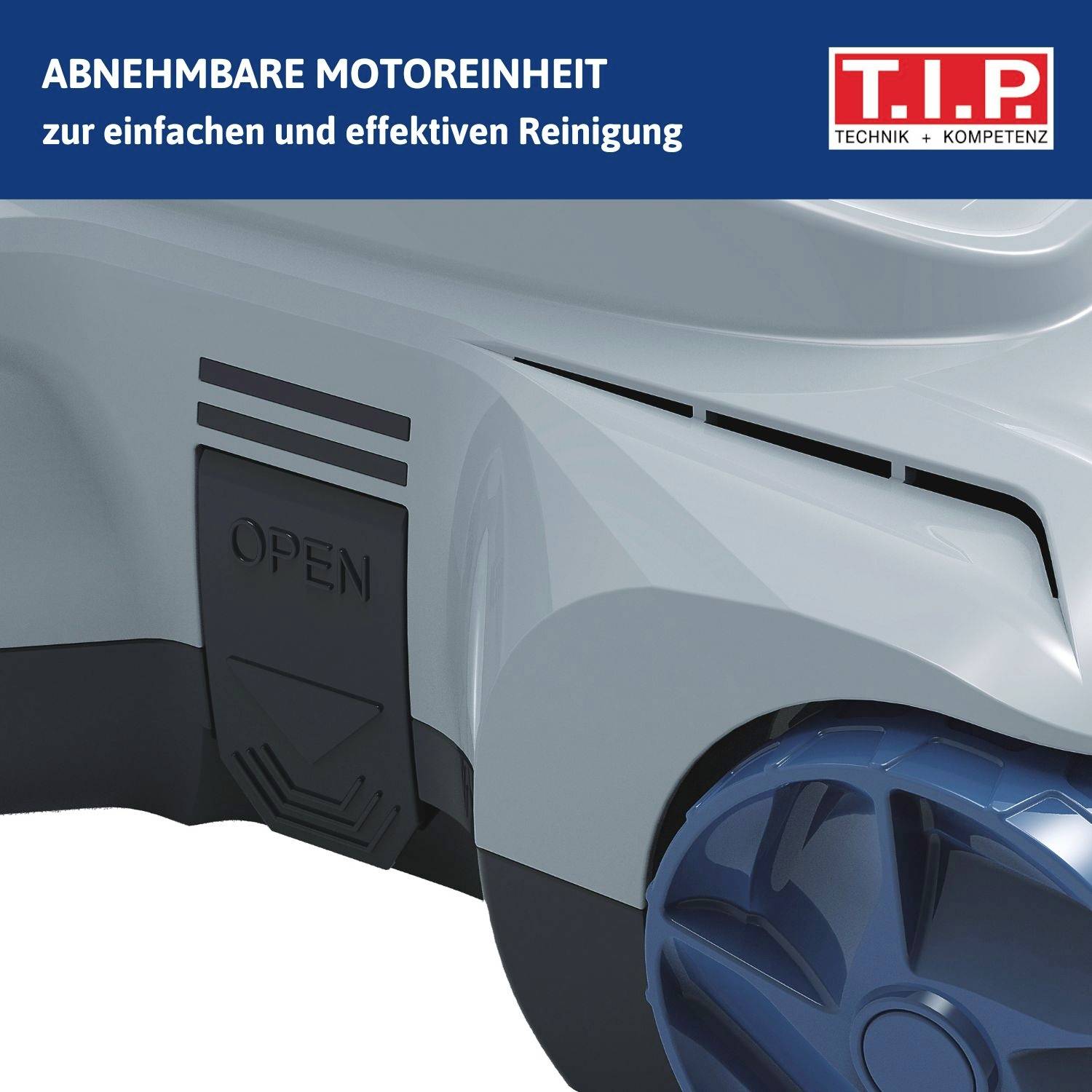 Eine Nahaufnahme eines eleganten, modernen Reinigungsgeräts mit einem herausnehmbaren Fach, das mit 