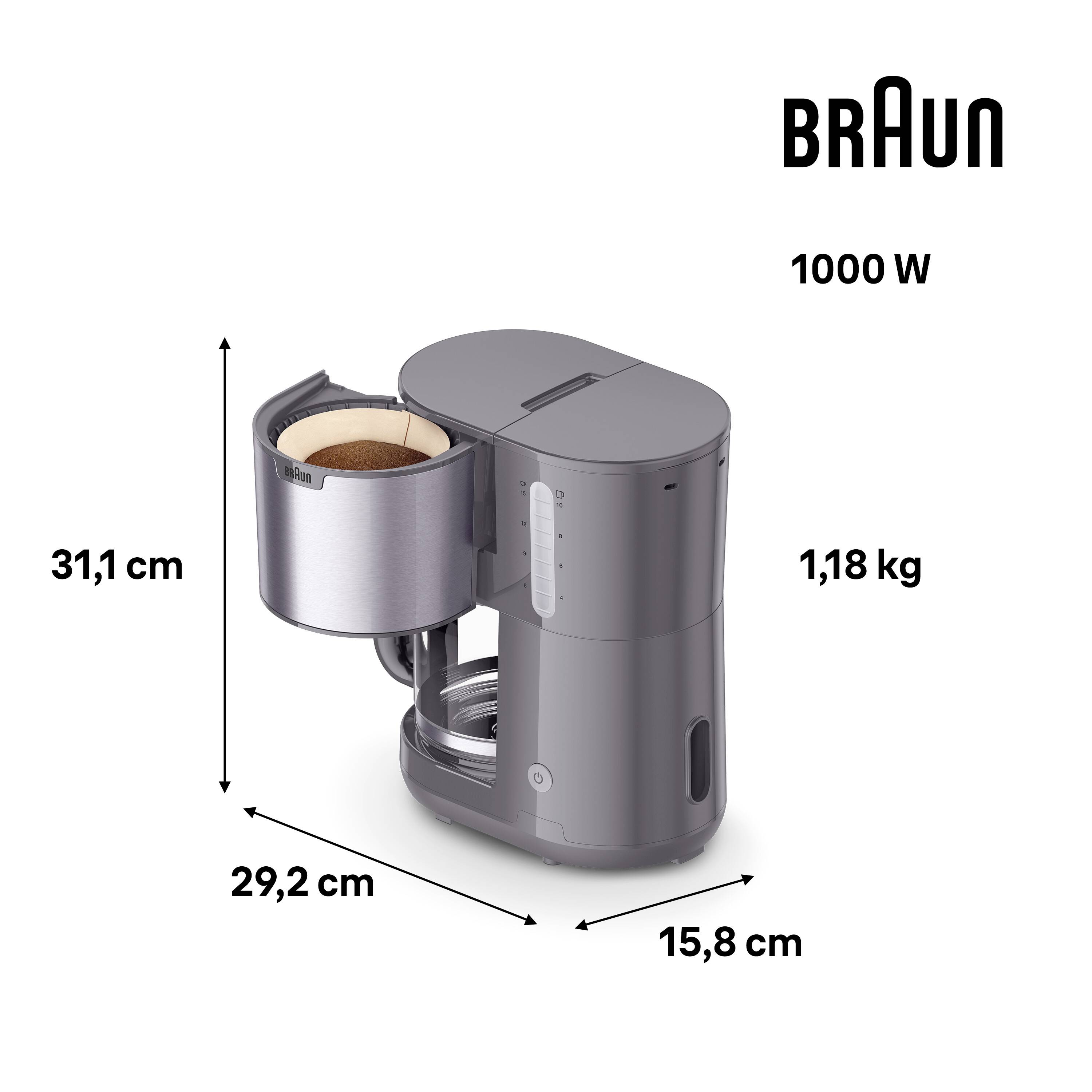 Braun KF 1500 GY Kaffeemaschine Grau Fassungsvermögen Tassen=10