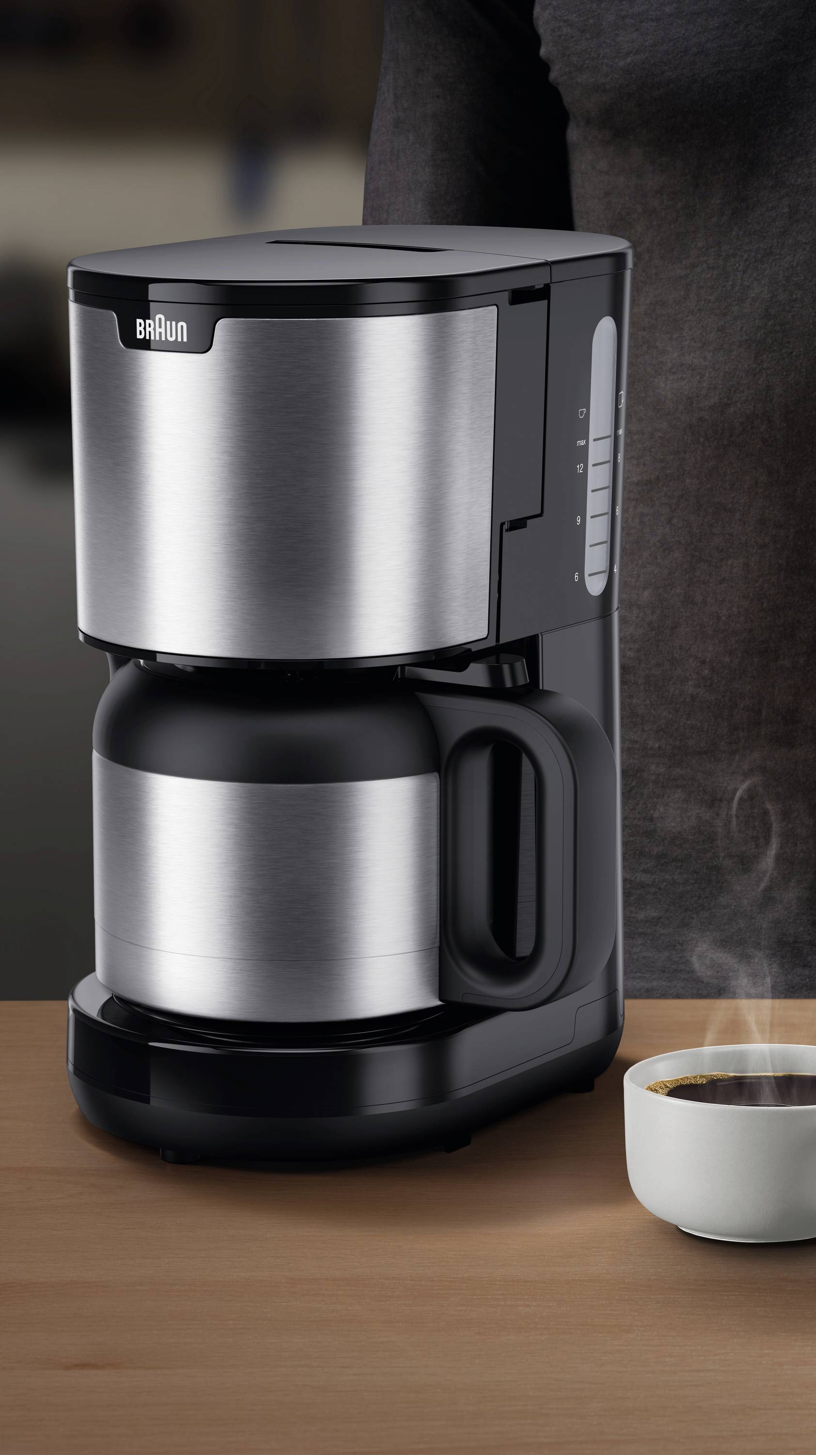 Braun KF 1505 BK Kaffeemaschine Edelstahl, Schwarz Fassungsvermögen Tassen=9