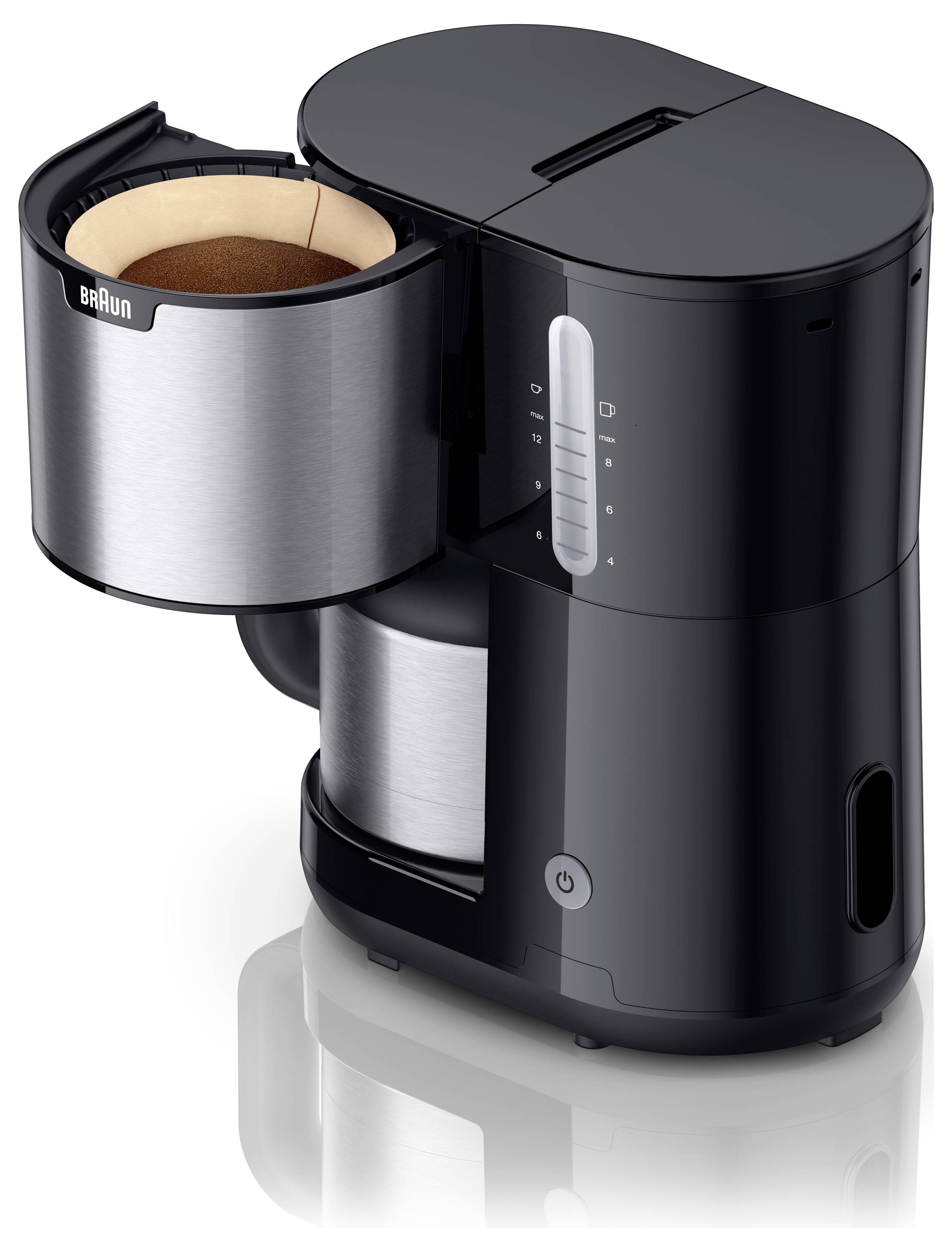 Braun KF 1505 BK Kaffeemaschine Edelstahl, Schwarz Fassungsvermögen Tassen=9