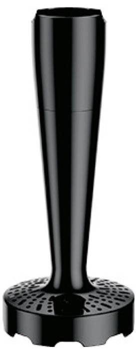 Ein schlanker schwarzer zylindrischer Becherhalter mit durchlöcherter Basis, der zum Organisieren oder Trocknen von Tassen in einer Küchenumgebung verwendet wird.