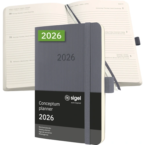 Sigel C2637 Wochenkalender Conceptum 2026 Softcover DIN A6 Dunkelgrau 1 St. Anzahl der Seiten: 176 Sigel C2637 Wochenkalender Conceptum 2026 Softcover DIN A6 Dunkelgrau 1 St. Anzahl der Seiten: 176
