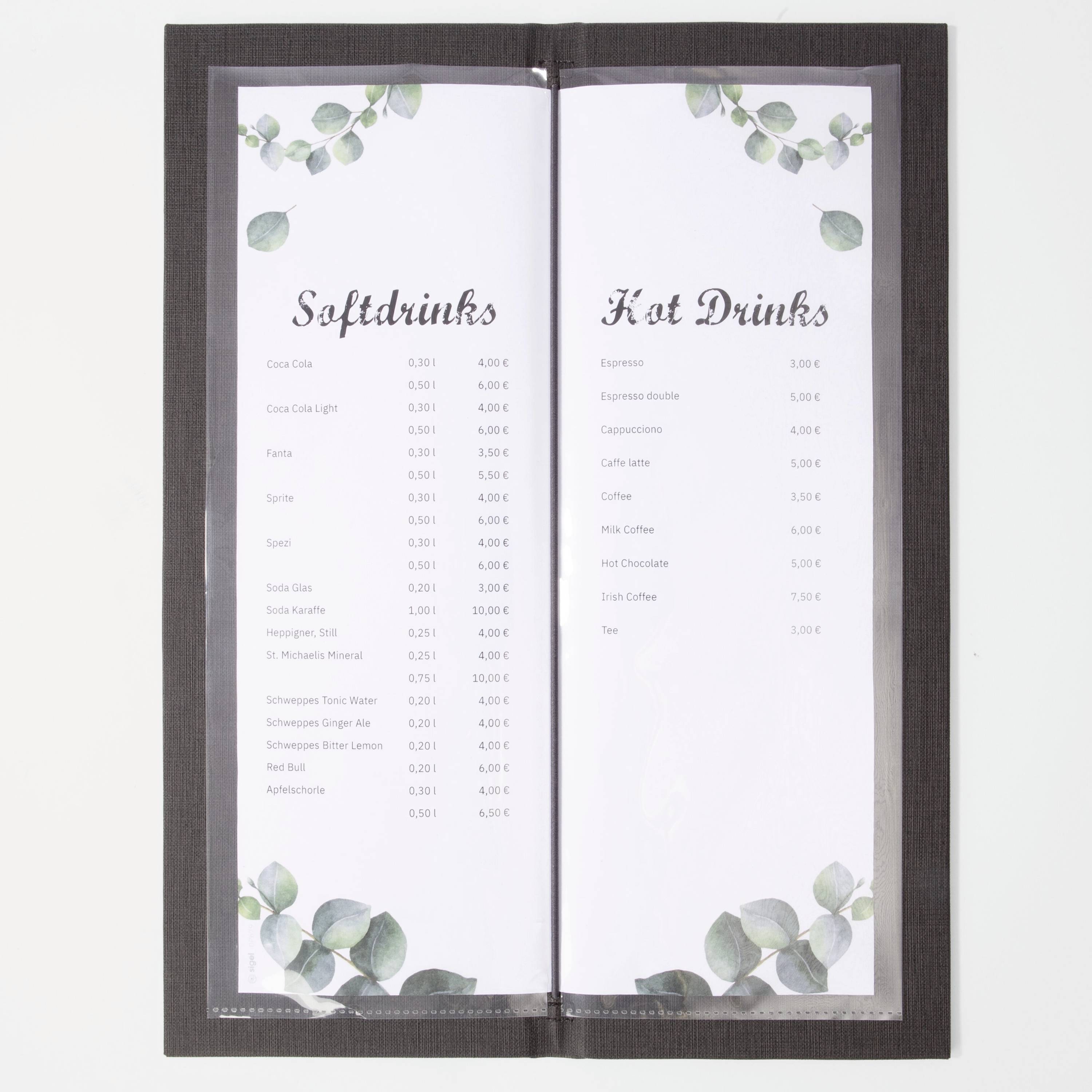 Sigel GM101 Getränke-Mappe 1/2 DIN A4 1 St. inkl. 2 Doppel-Transparenthüllen für 8 Seiten, Gummi-Bindung Anthrazit