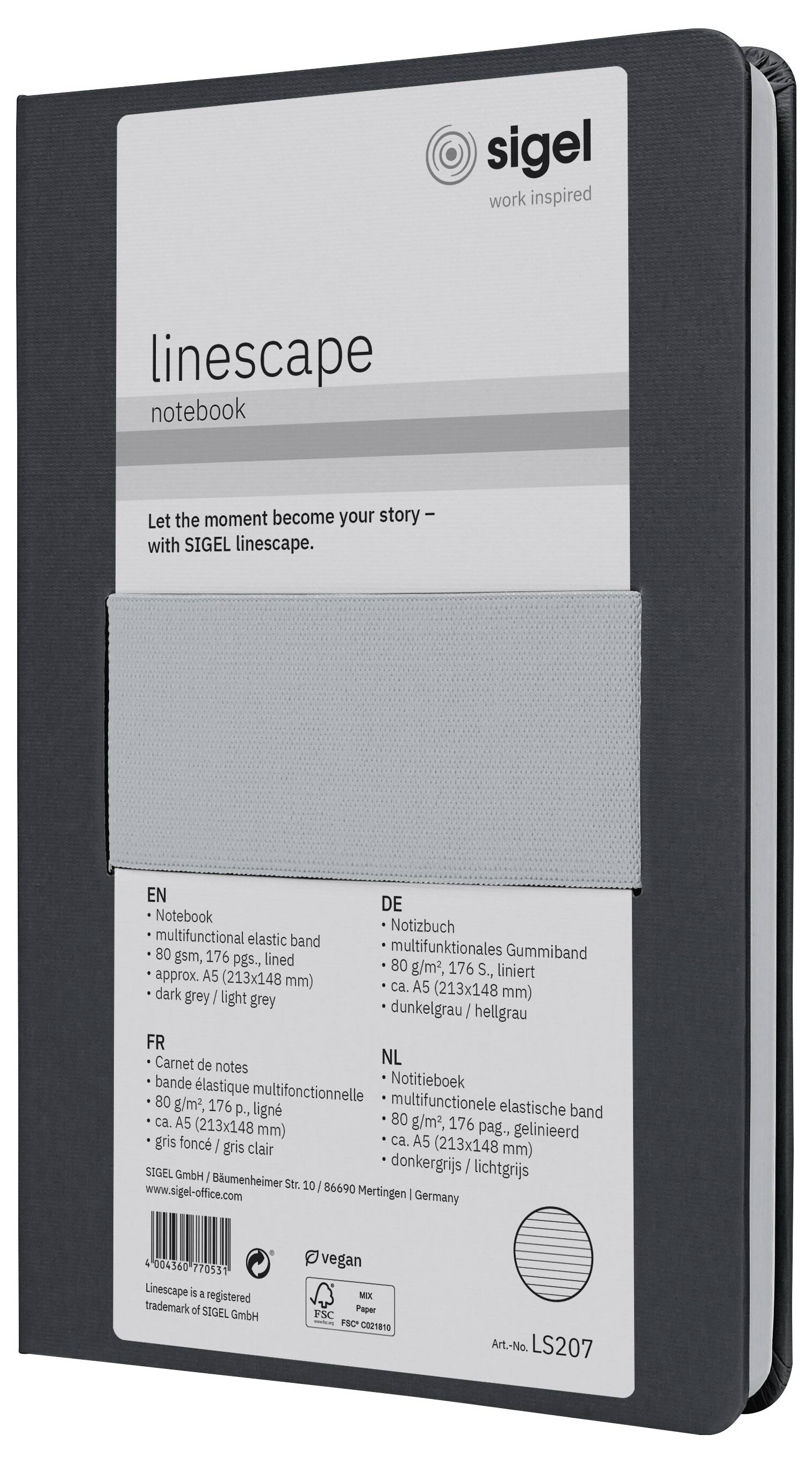Sigel LS207 Notizbuch Linescape Hardcover DIN A5 liniert Dunkelgrau, Hellgrau Anzahl der Blätter: 88