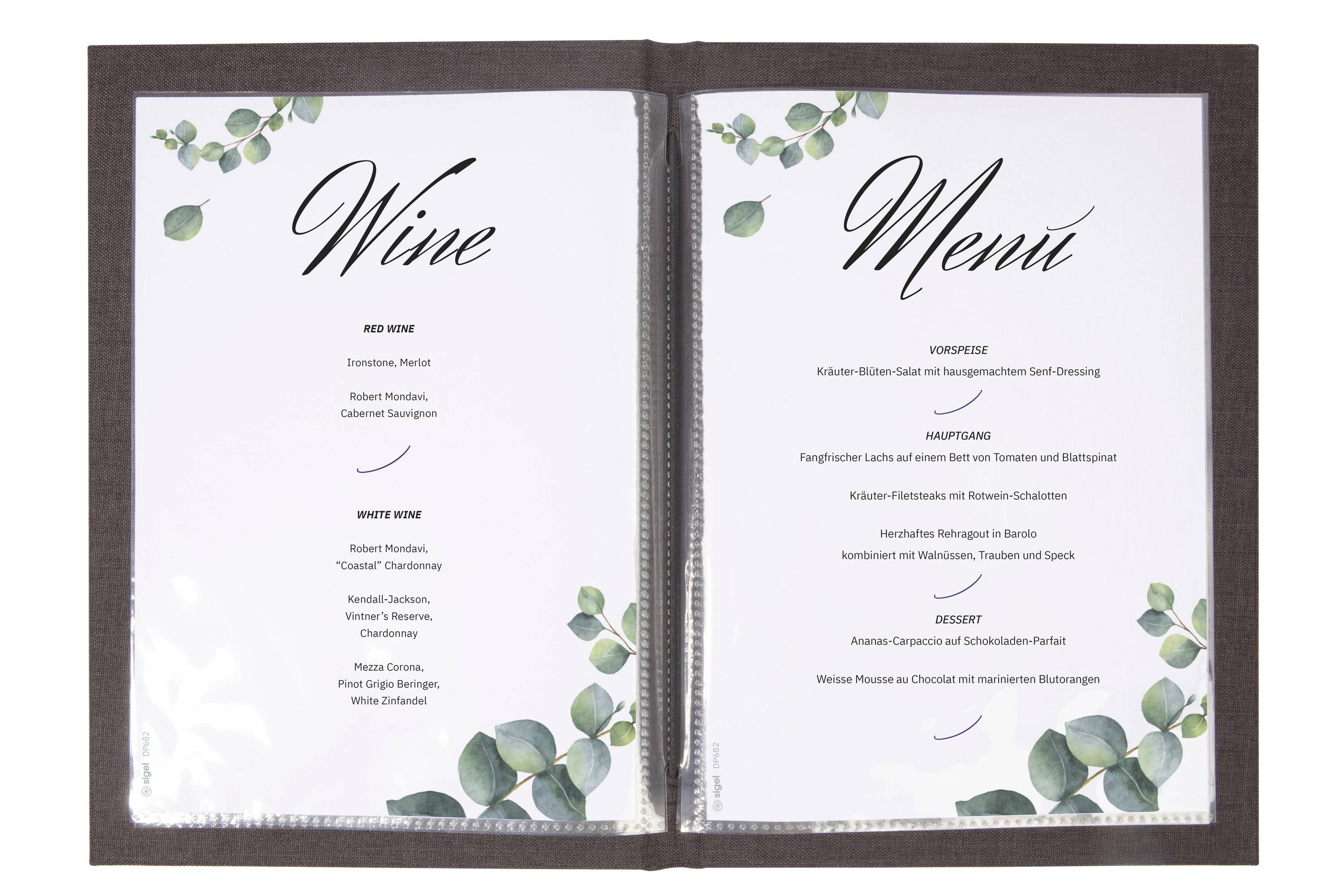 Sigel SM202 Speisekarten-Mappe DIN A4 1 St. inkl. 2 Doppel-Transparenthüllen für 8 Seiten, Gummi-Bindung Schwarz