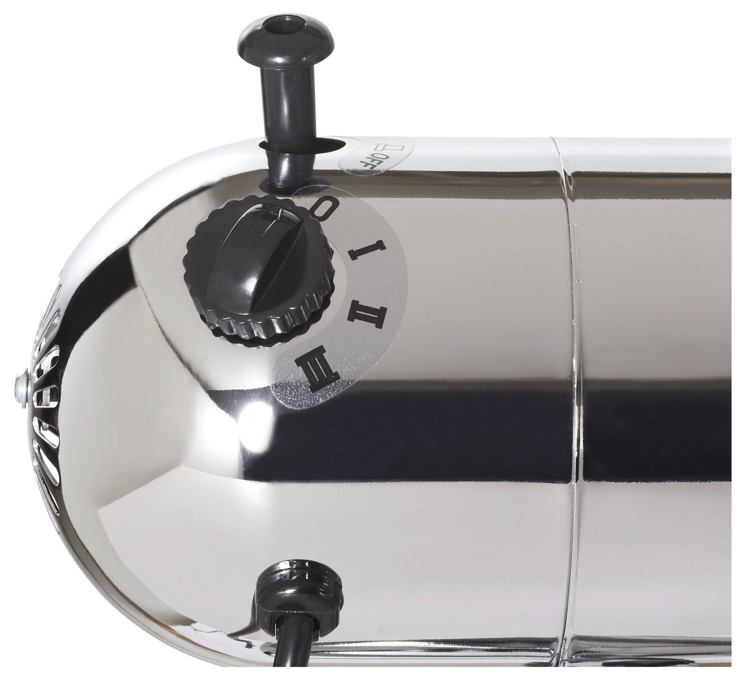 Ein Geräteregler mit Chromoberfläche auf einer zylindrischen Fläche mit Einstellungen, die mit 