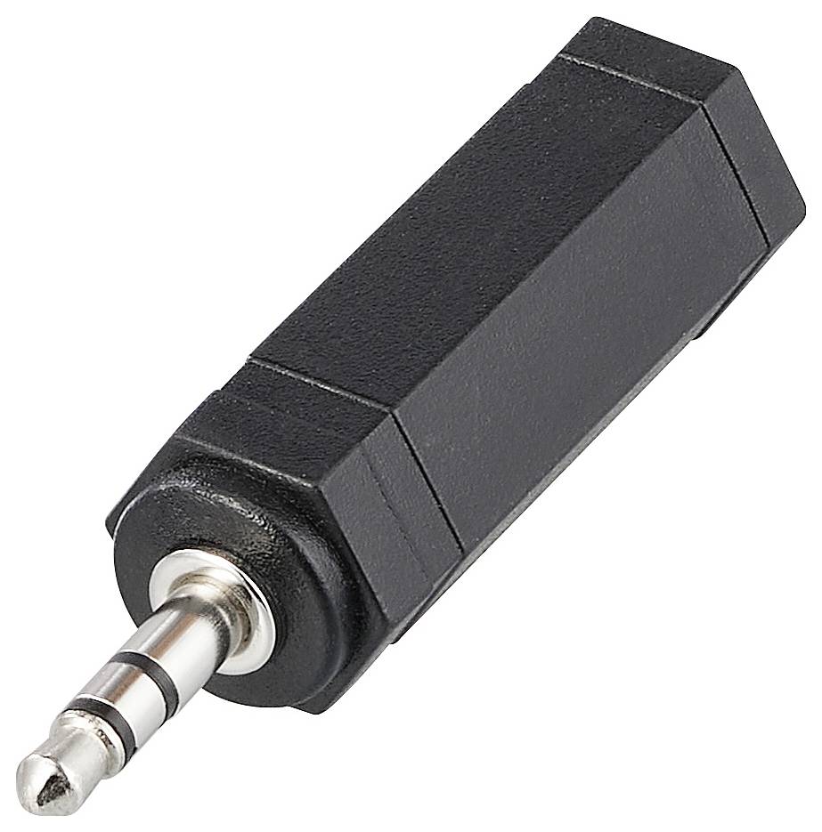 Ein schwarzer Audio-Adapter mit einem 3,5-mm-Stecker auf einer Seite, der entwickelt wurde, um Signale zwischen verschiedenen Audiogeräten zu konvertieren.