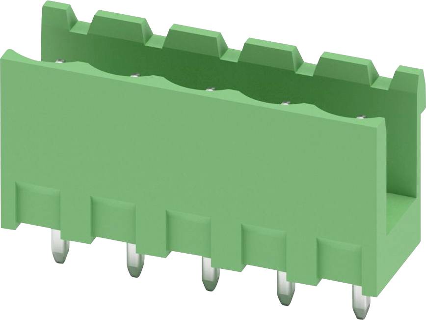 Ein grüner elektrischer Anschluss mit mehreren Steckplätzen wird dargestellt. Er wird wahrscheinlich für Leiterplattenanschlüsse oder elektronische Projekte verwendet.
