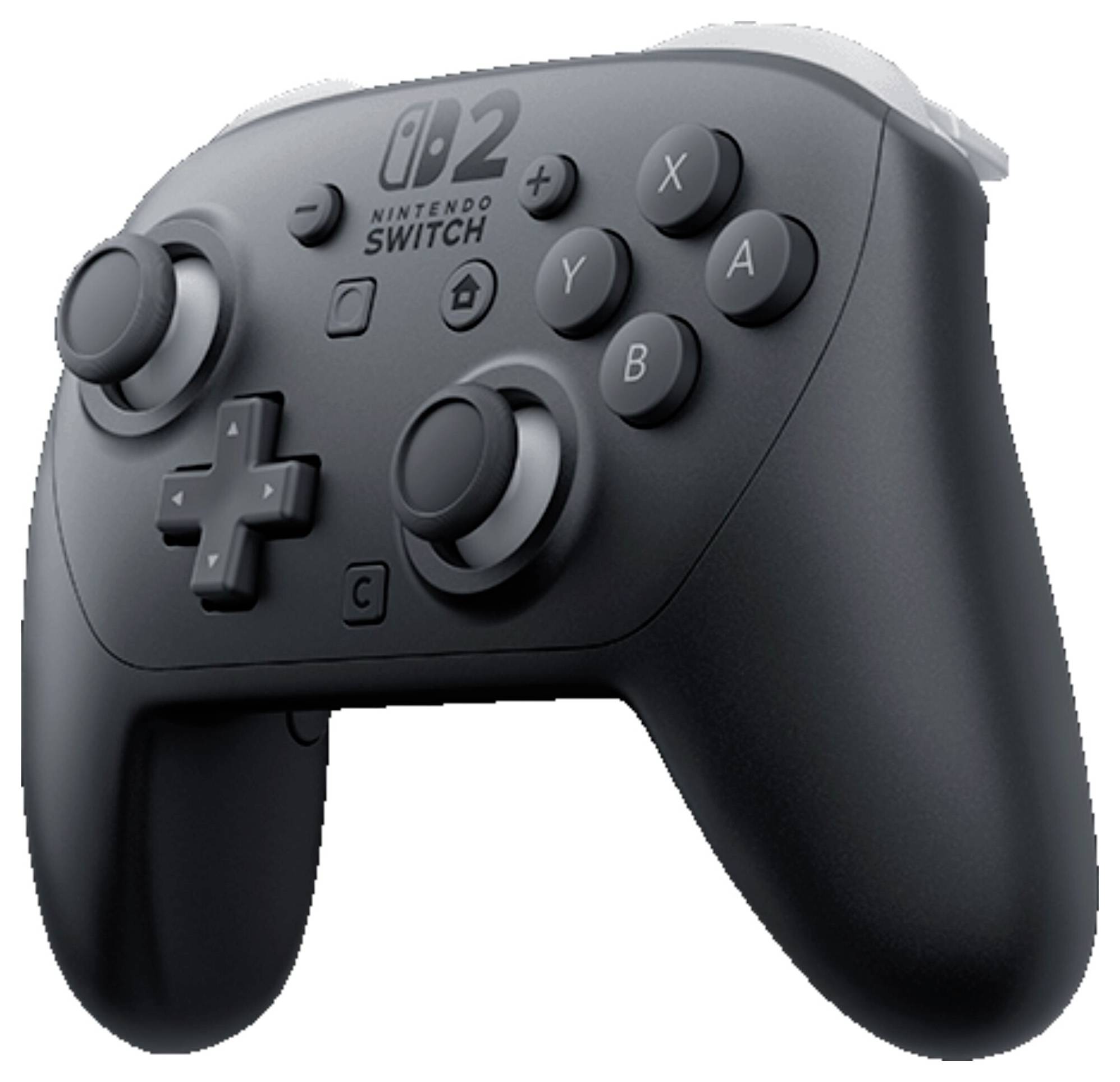 Ein schwarzer Nintendo Switch Pro Controller mit zwei Analogsticks, Steuerkreuz und Tasten mit den Beschriftungen A, B, X, Y zum Spielen.
