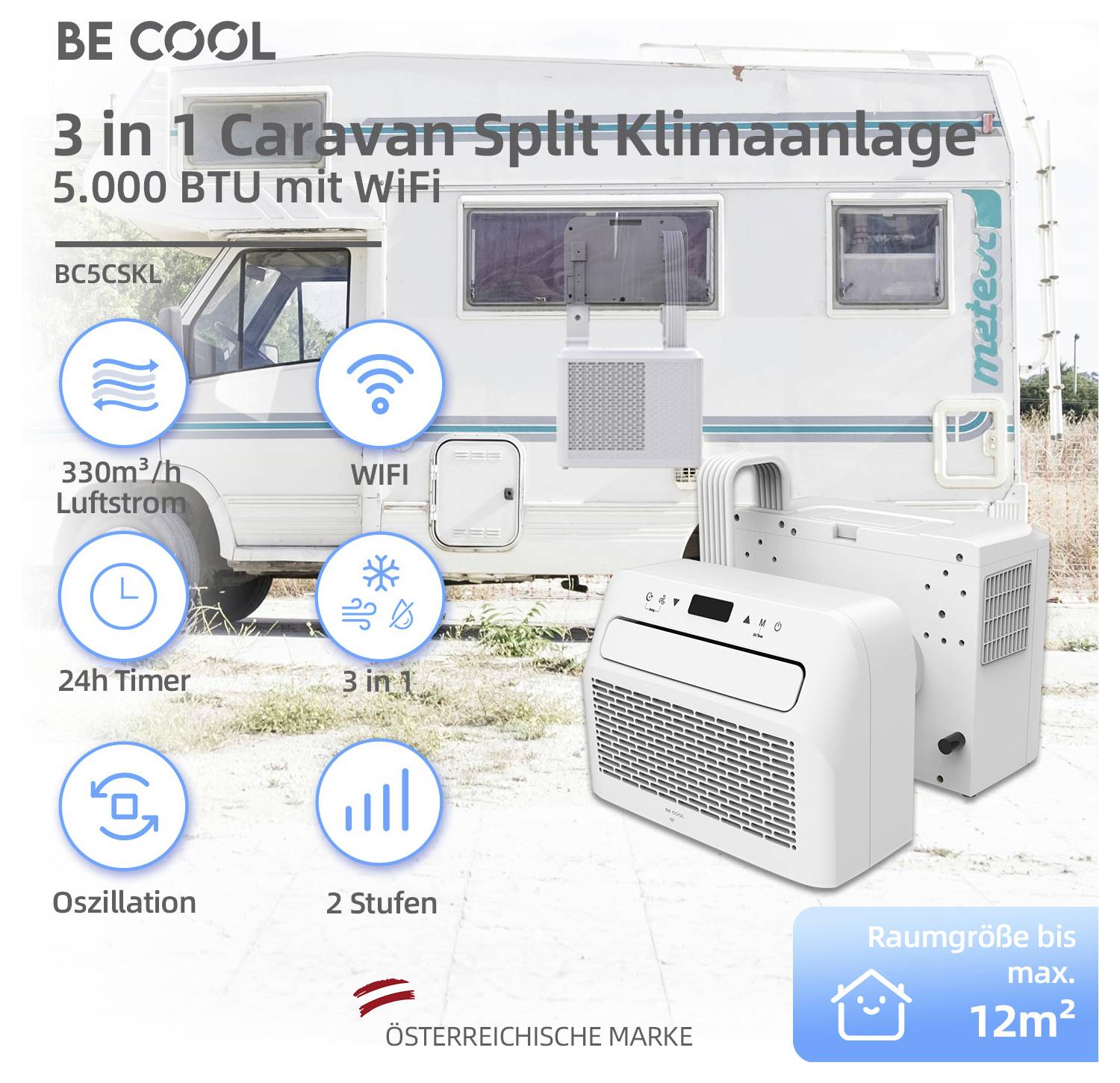 Be Cool Split-Klimagerät EEK: A (A+++ - D) 1465W 12m² Weiß