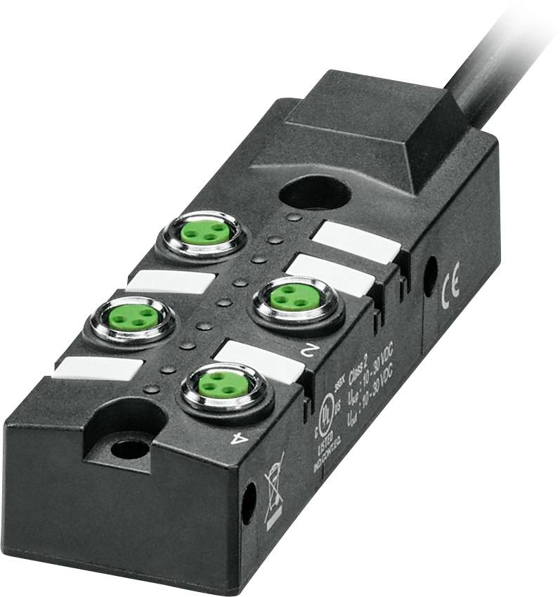 WAGO MAXI-KLEMME, ein schwarzer rechteckiger elektrischer Anschlussblock mit beschrifteten Anschlüssen, konzipiert für industrielle Automatisierungsumgebungen.