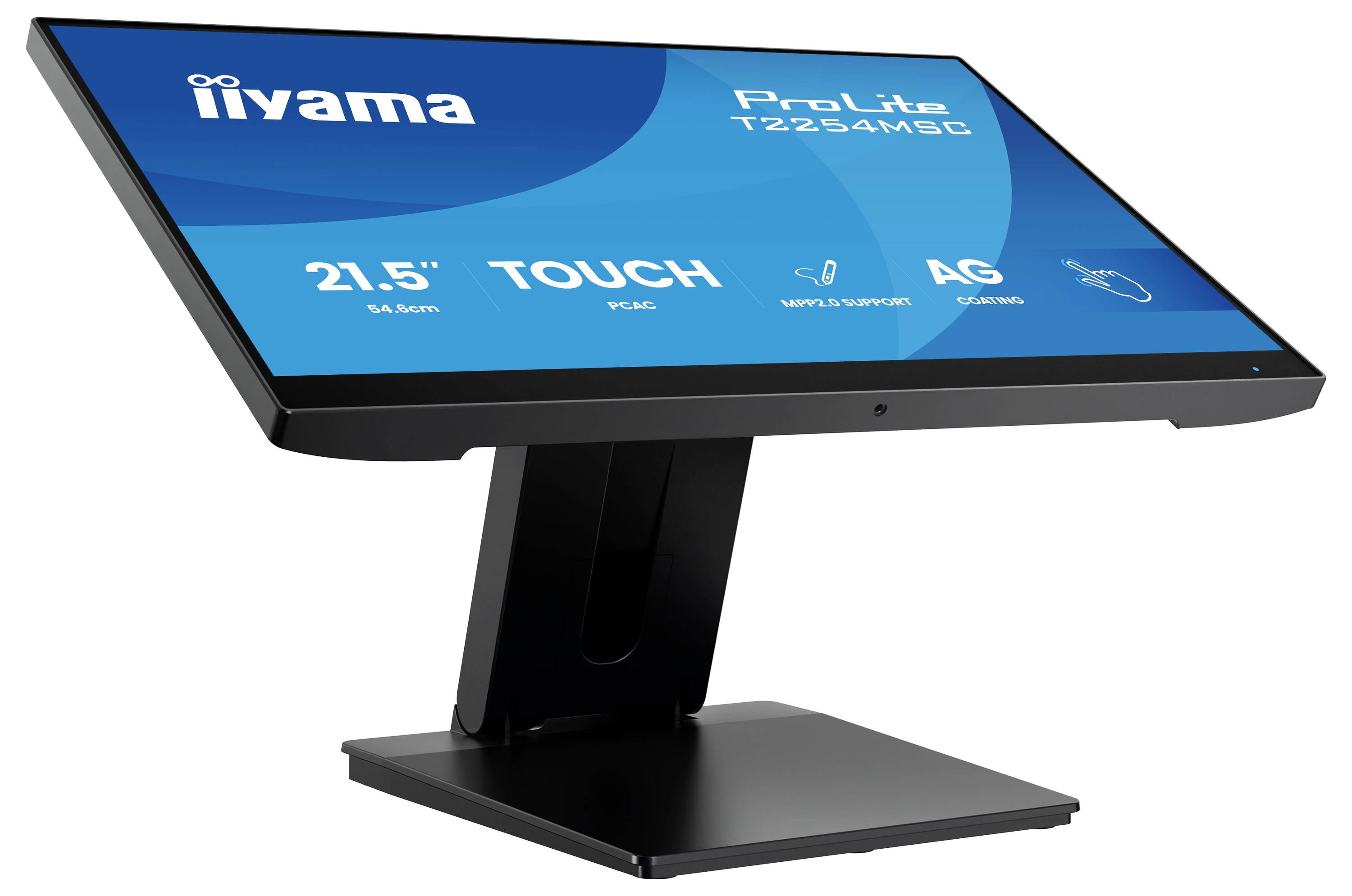 Ein Touchscreen-Monitor mit dem Titel 'ProLite T2254MSC' mit einem 21,5-Zoll-Full-HD-Display, der Touchfähigkeit und AG-Beschichtung aufweist.