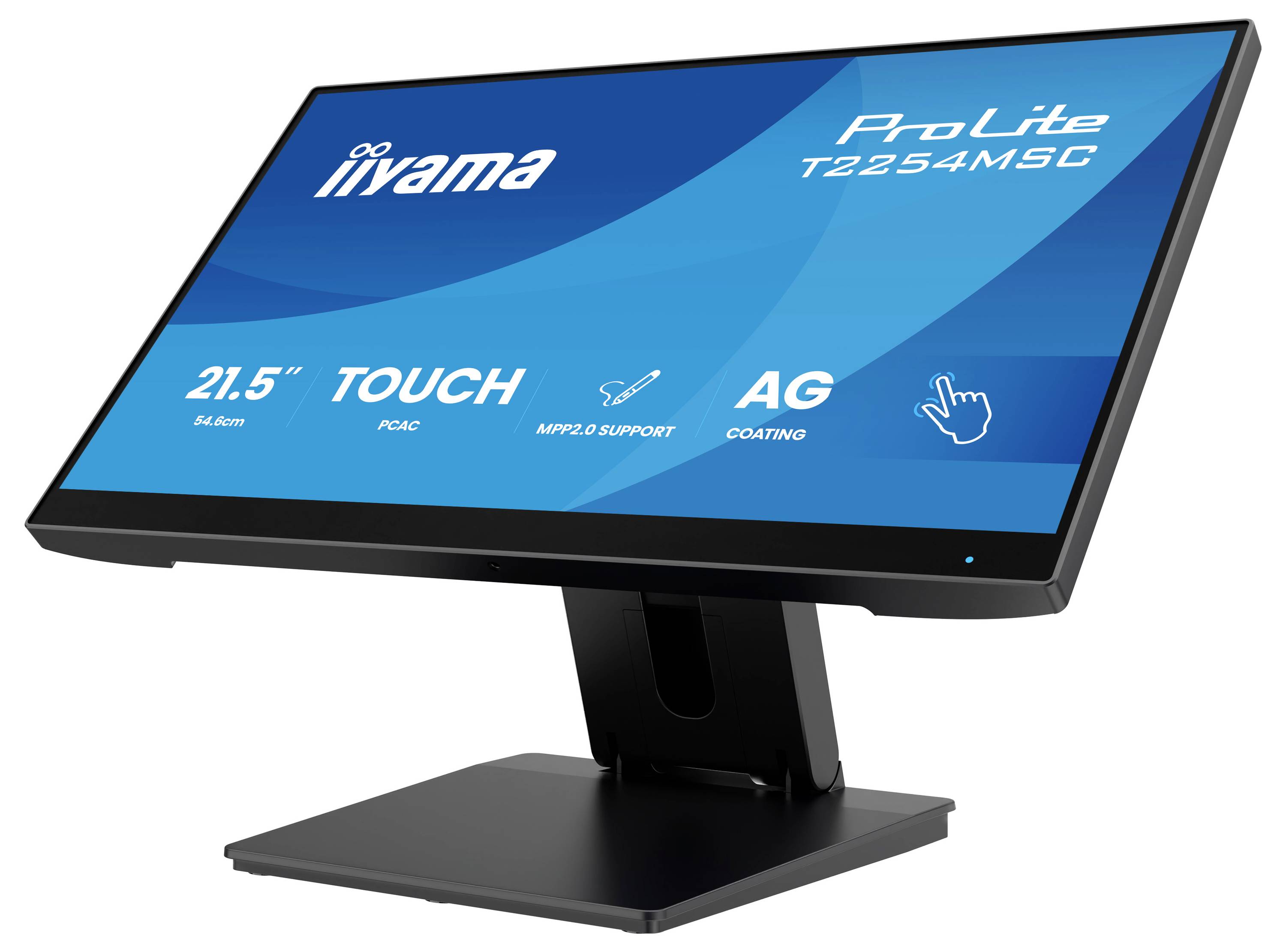 Ein Breitbildmonitor, der den Text anzeigt: iiyama Pro Lite T2254MSC, 21,5