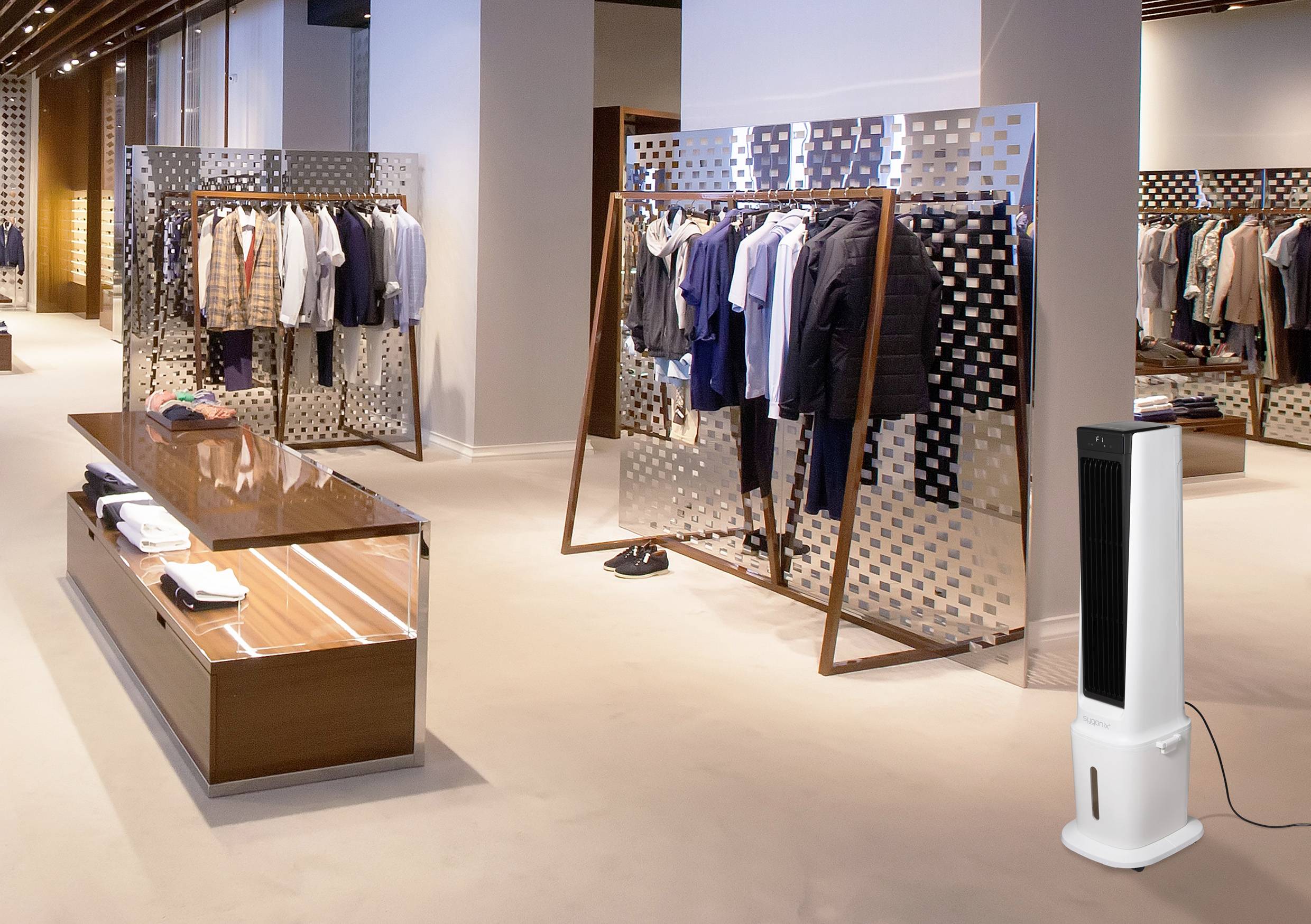 Sygonix Luftkühler 90W (L x B x H) 300 x 325 x 1130mm Weiß mit Fernbedienung, Oszillierend, LED-Display, Timer