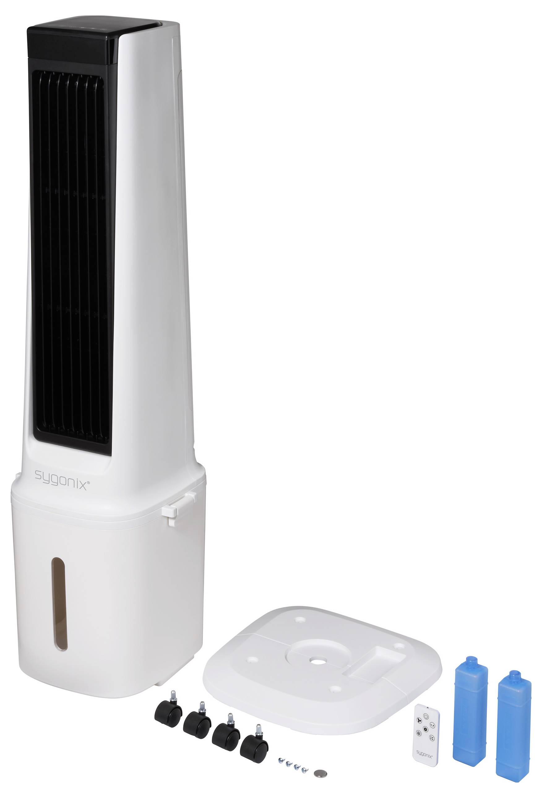 Sygonix Luftkühler 90W (L x B x H) 300 x 325 x 1130mm Weiß mit Fernbedienung, Oszillierend, LED-Display, Timer