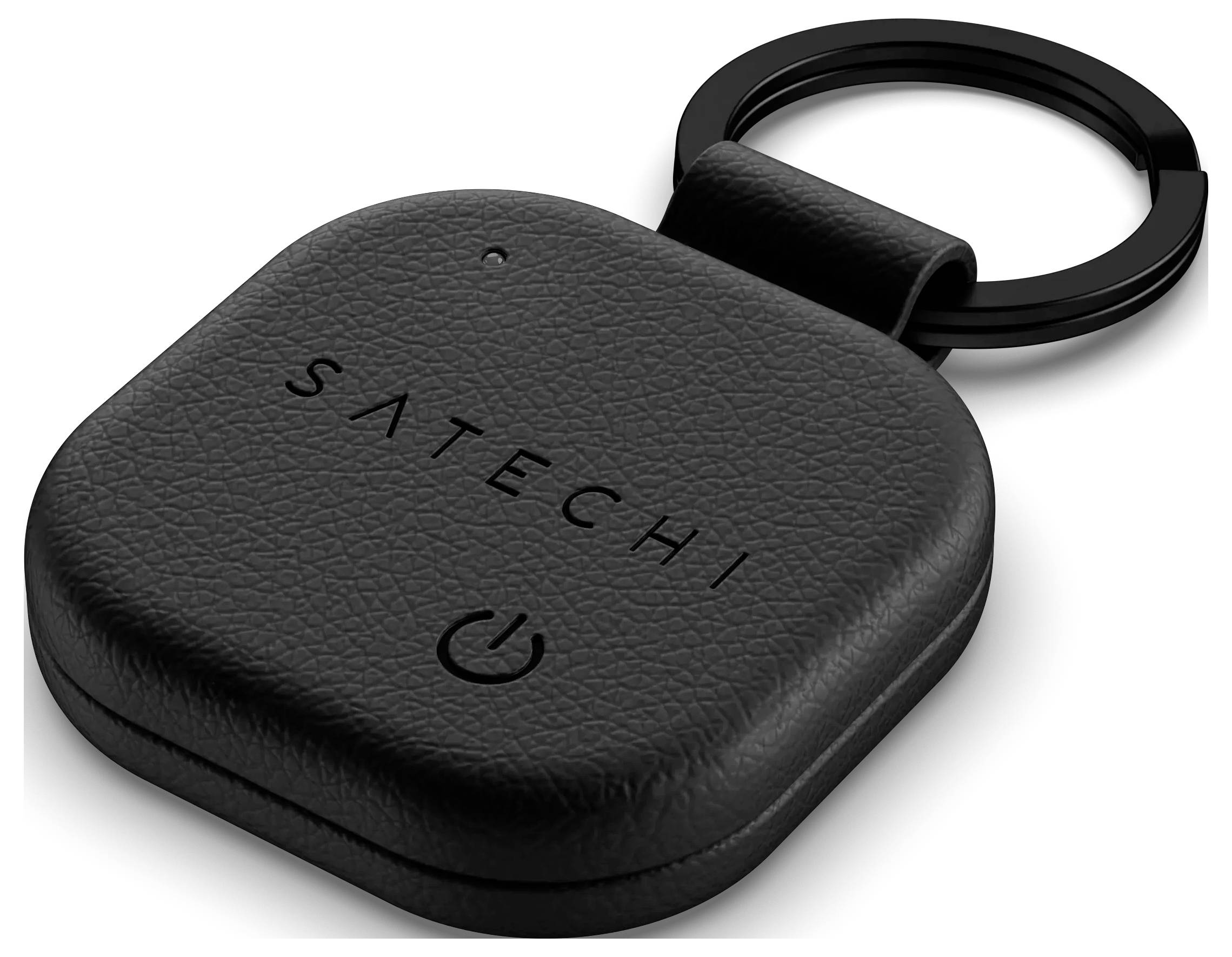Ein schwarzer Schlüsselanhänger mit 'Satechi' Schriftzug und Energiesymbol, gekennzeichnet durch ein kompaktes, schlankes Design.
